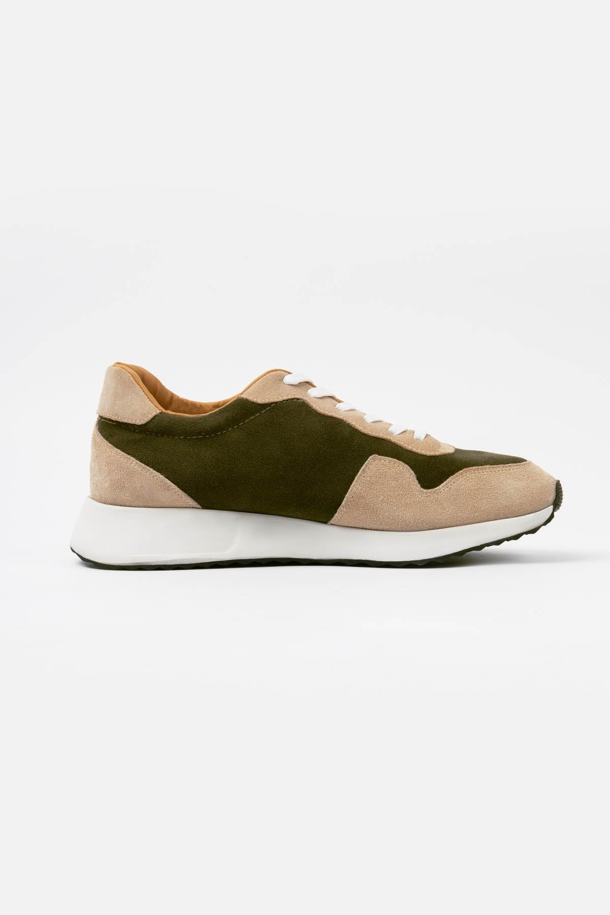 Light Beige & Drack Green Chamois Sneakers - 1