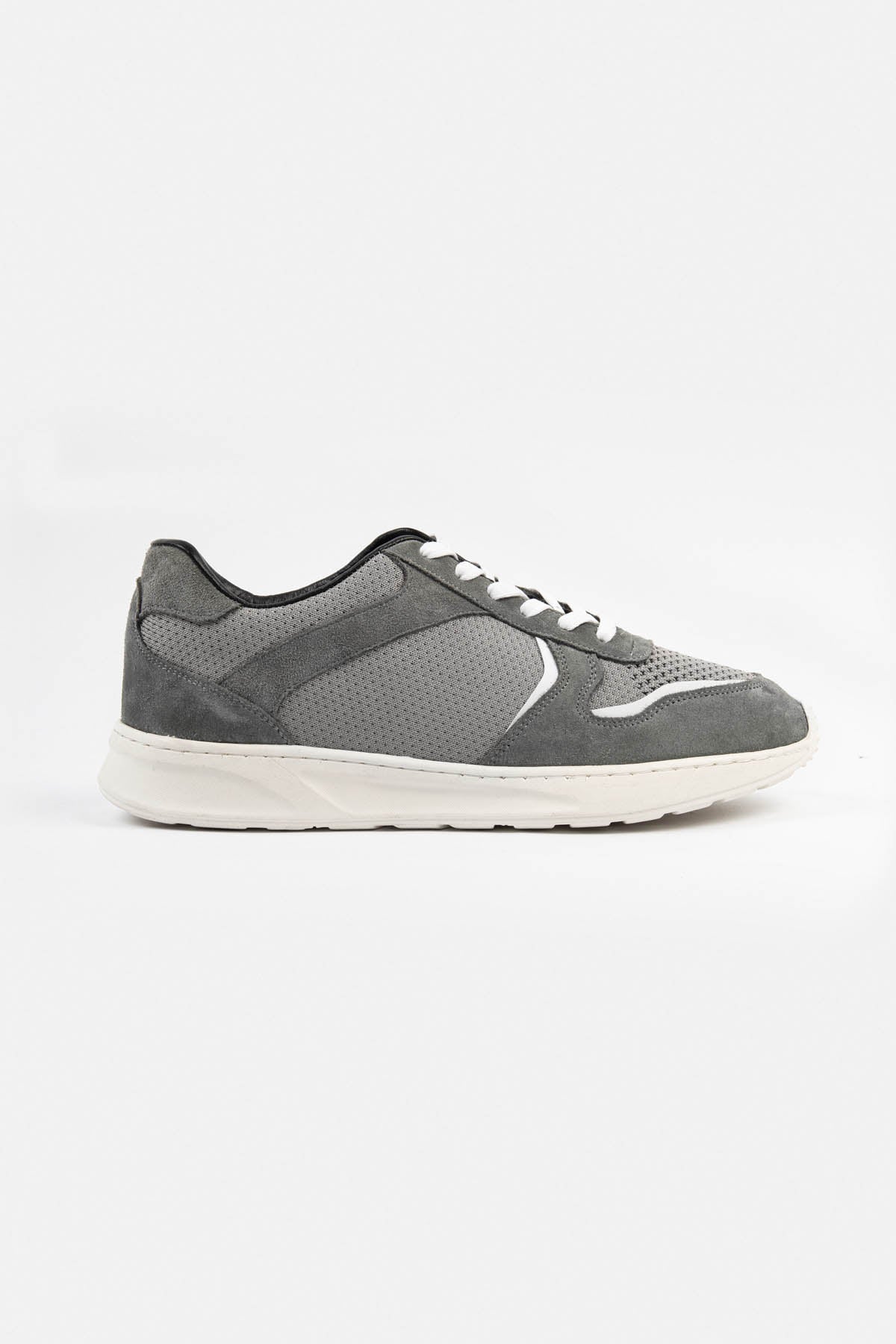 Retro Gray Leather & Chamois Sneakers - 1