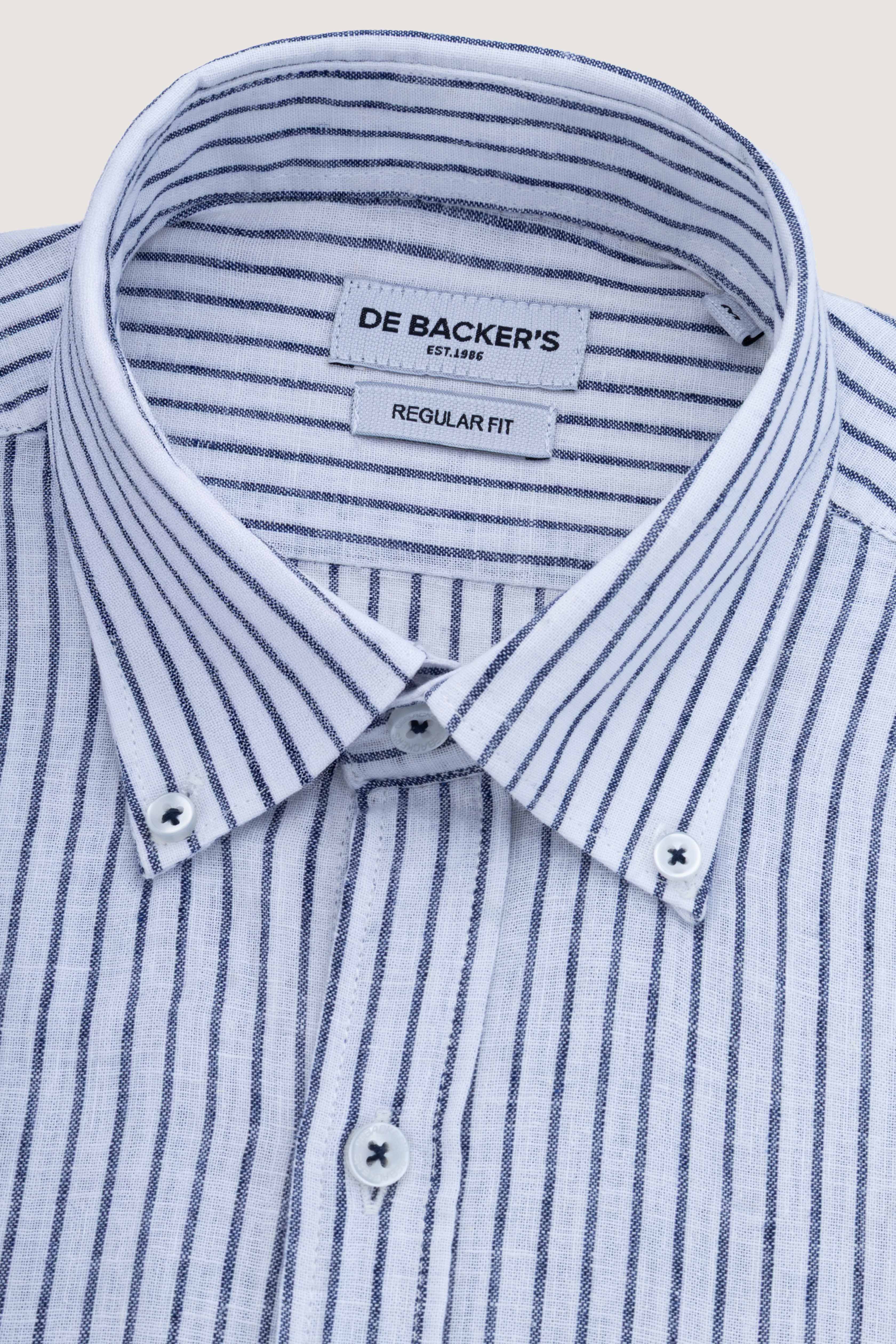 Navy Striped Linin Blend Smart Casual Shirt