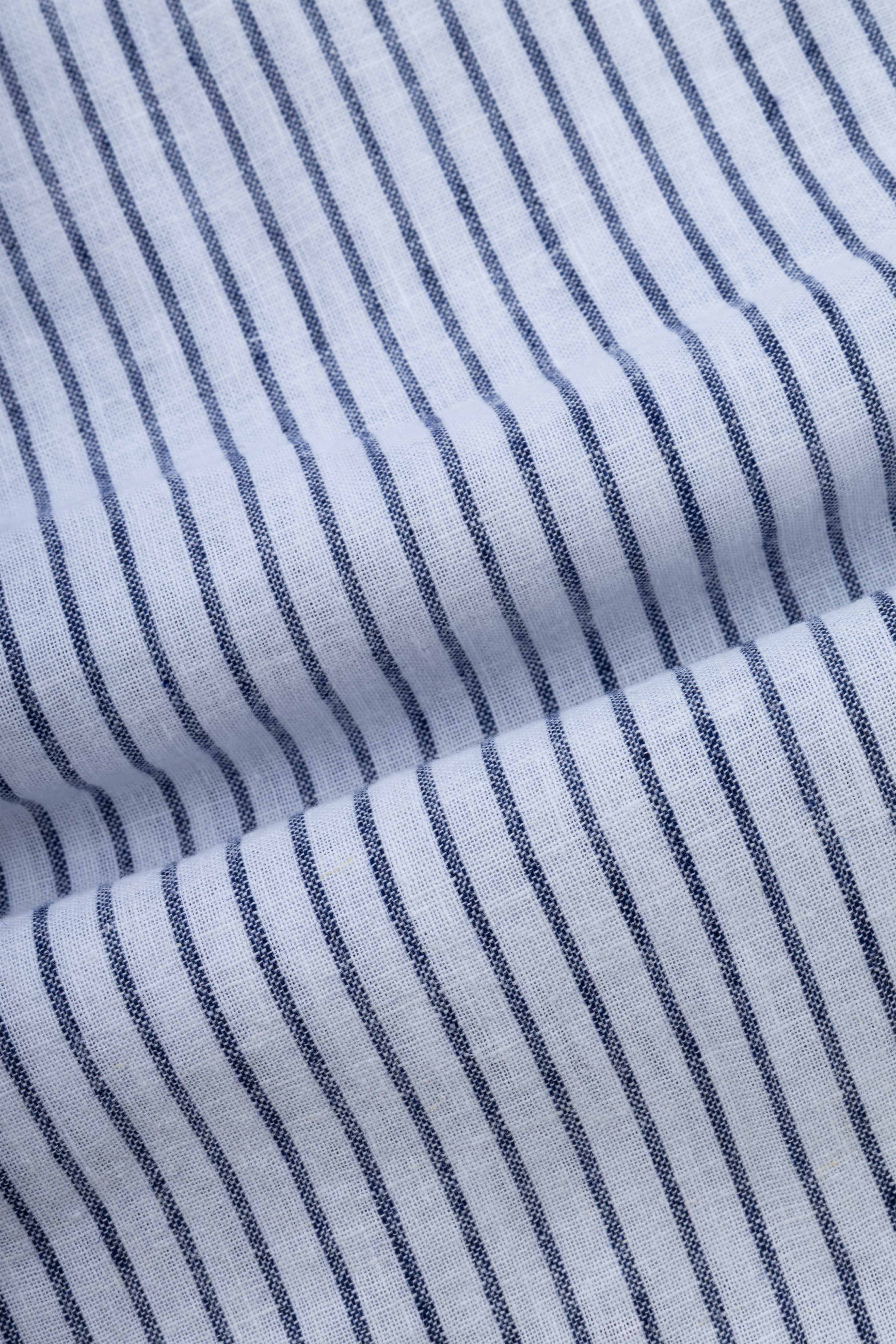 Navy Striped Linin Blend Smart Casual Shirt