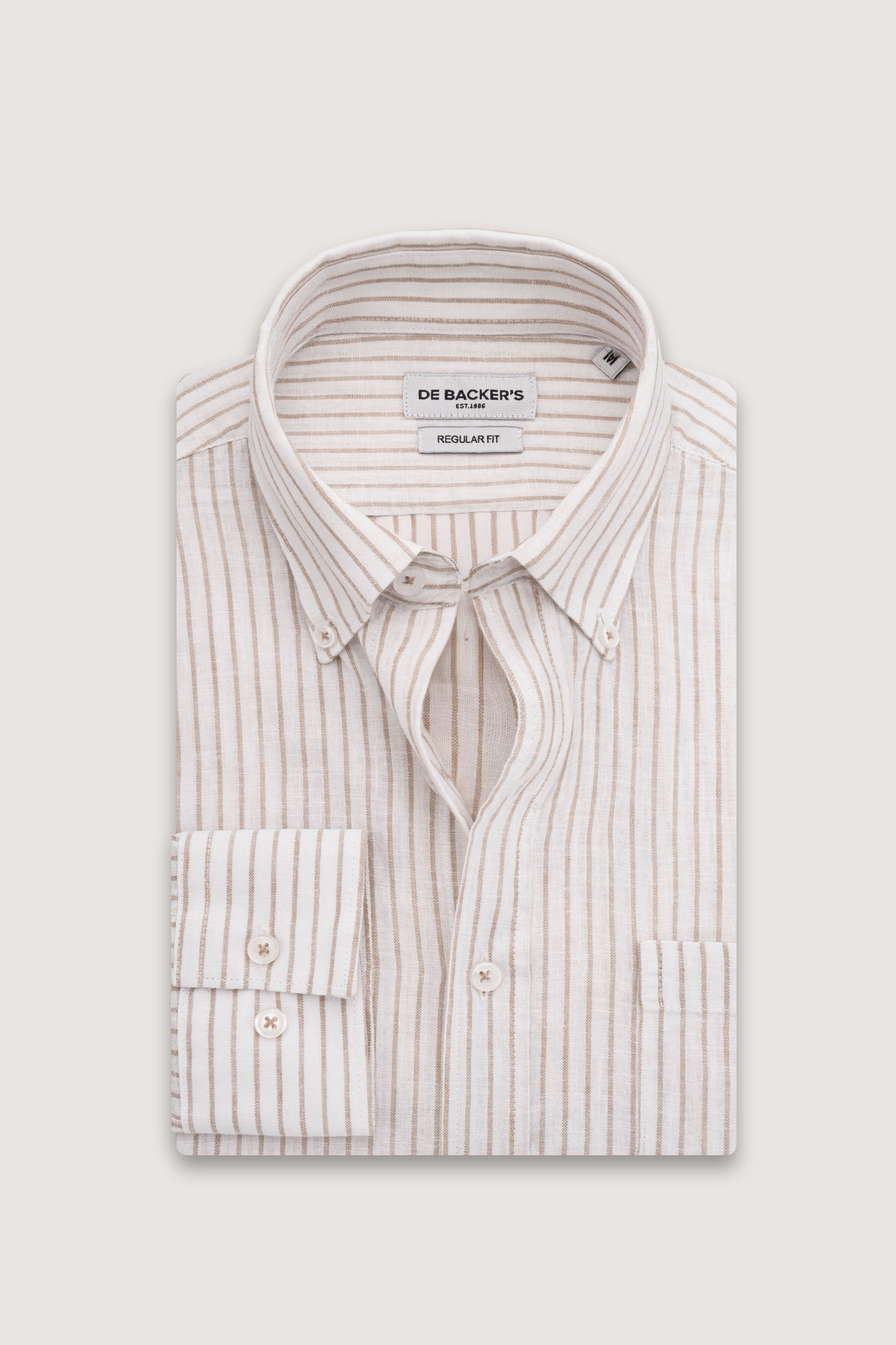 Coffee Striped Linin Blend Smart Casual Shirt