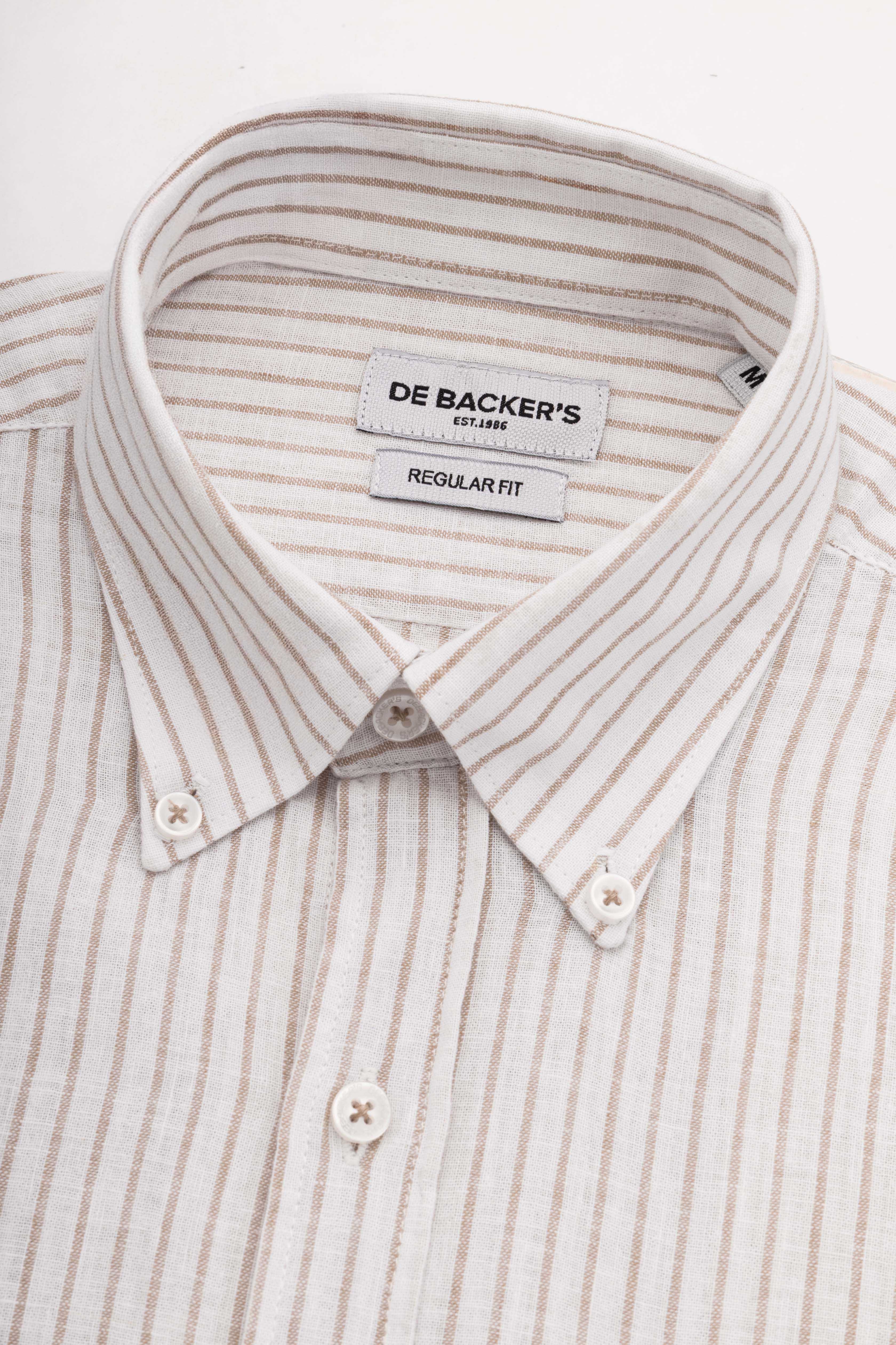 Coffee Striped Linin Blend Smart Casual Shirt