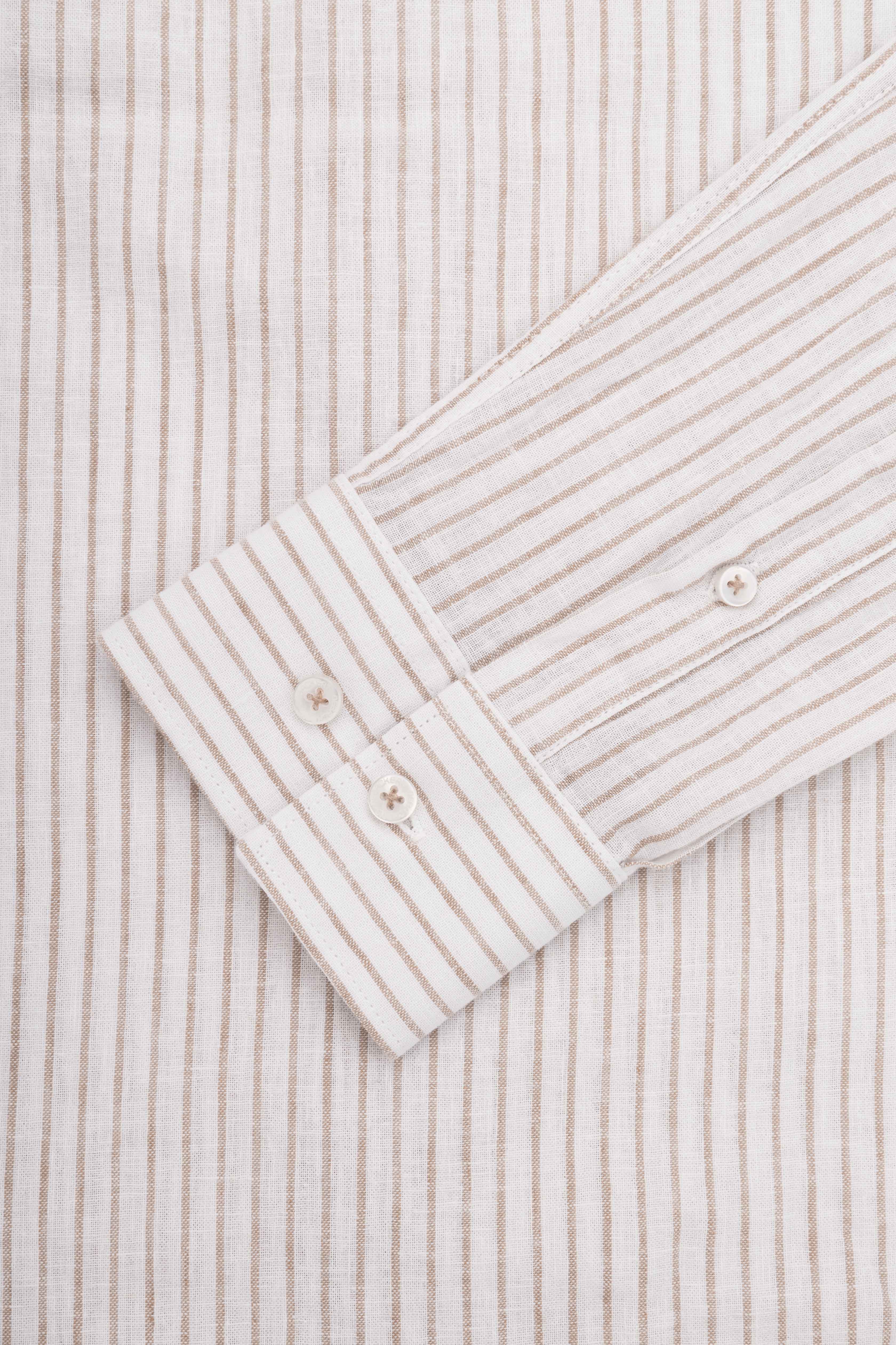 Coffee Striped Linin Blend Smart Casual Shirt