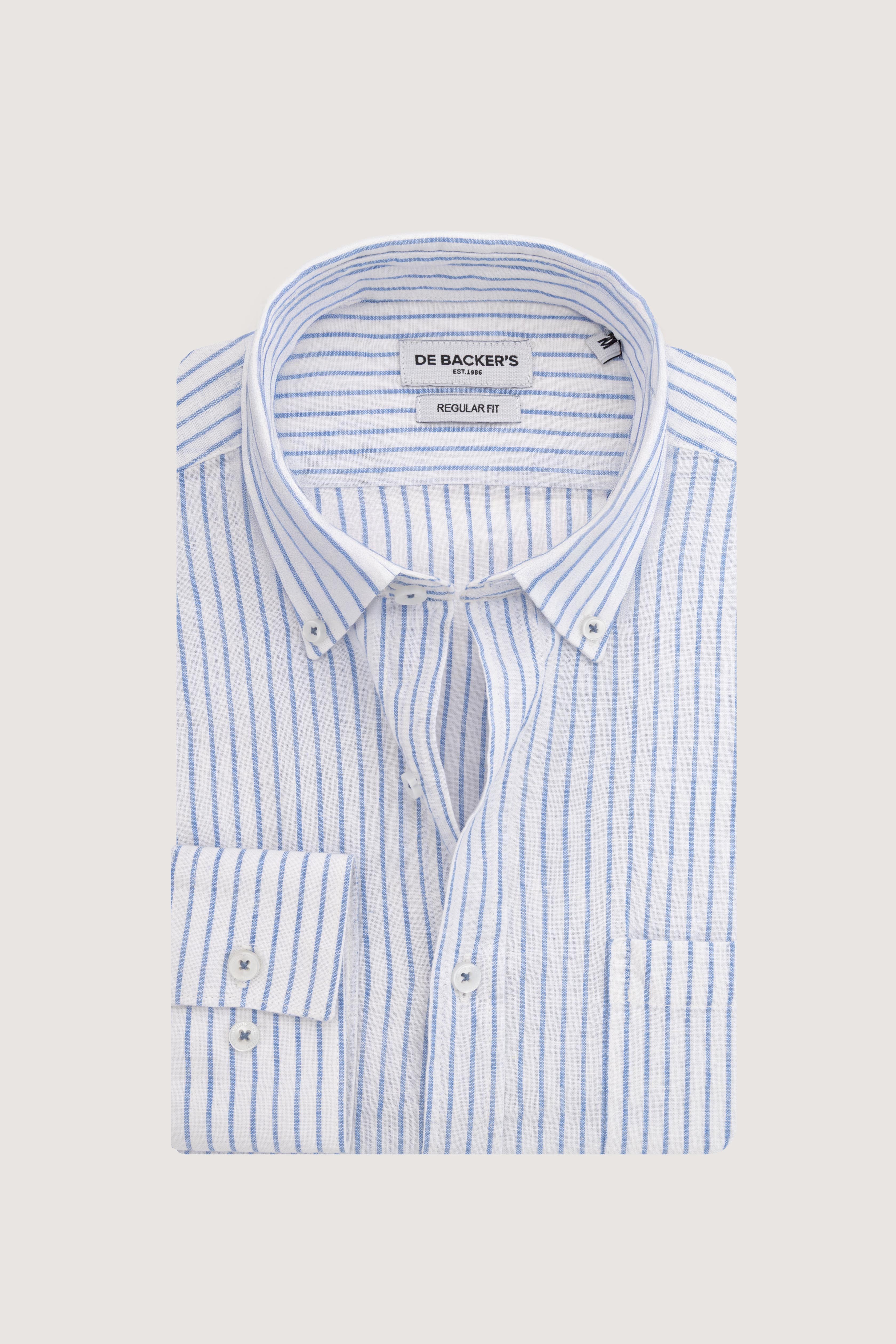 Light Blue Striped Linin Blend Smart Casual Shirt