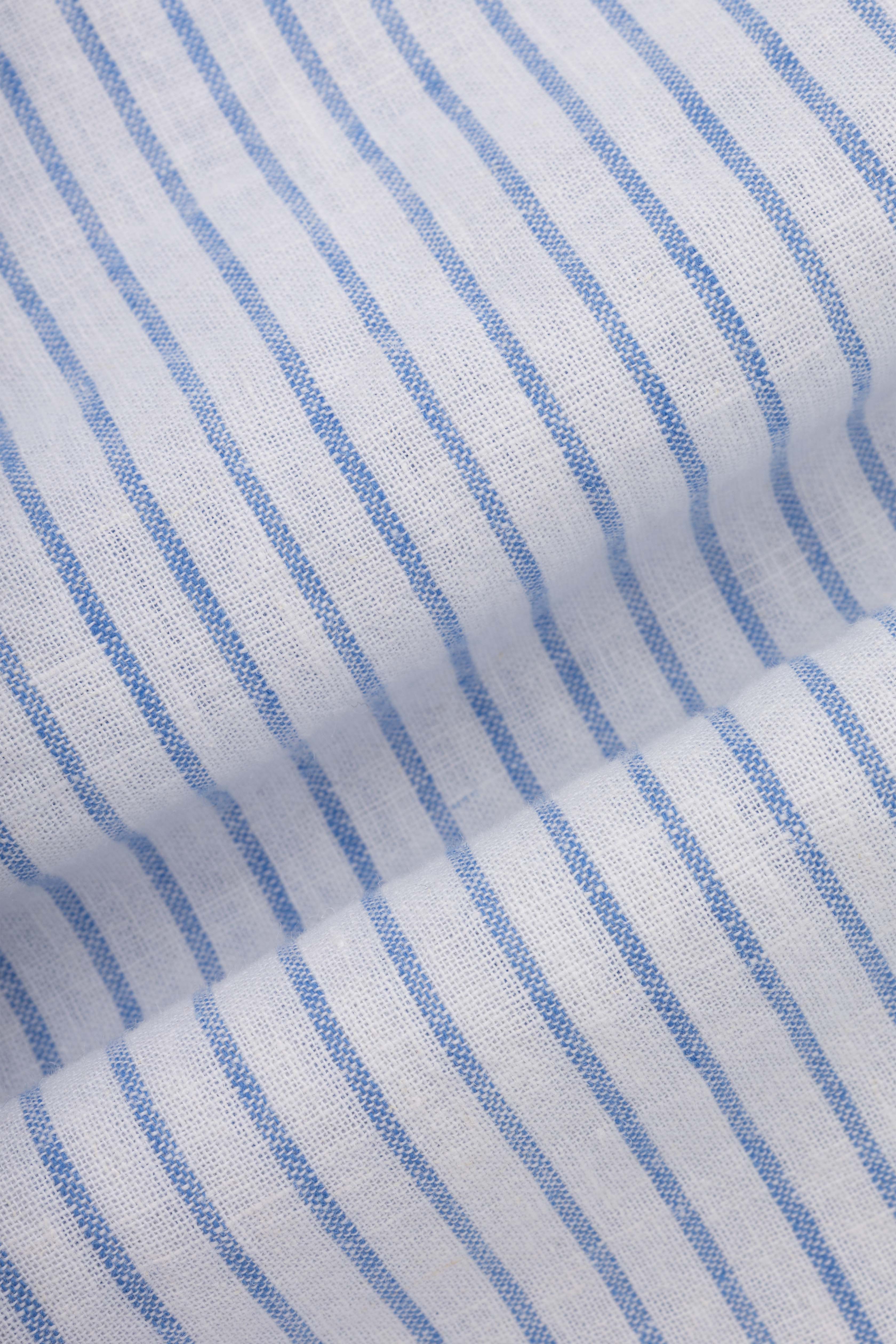 Light Blue Striped Linin Blend Smart Casual Shirt
