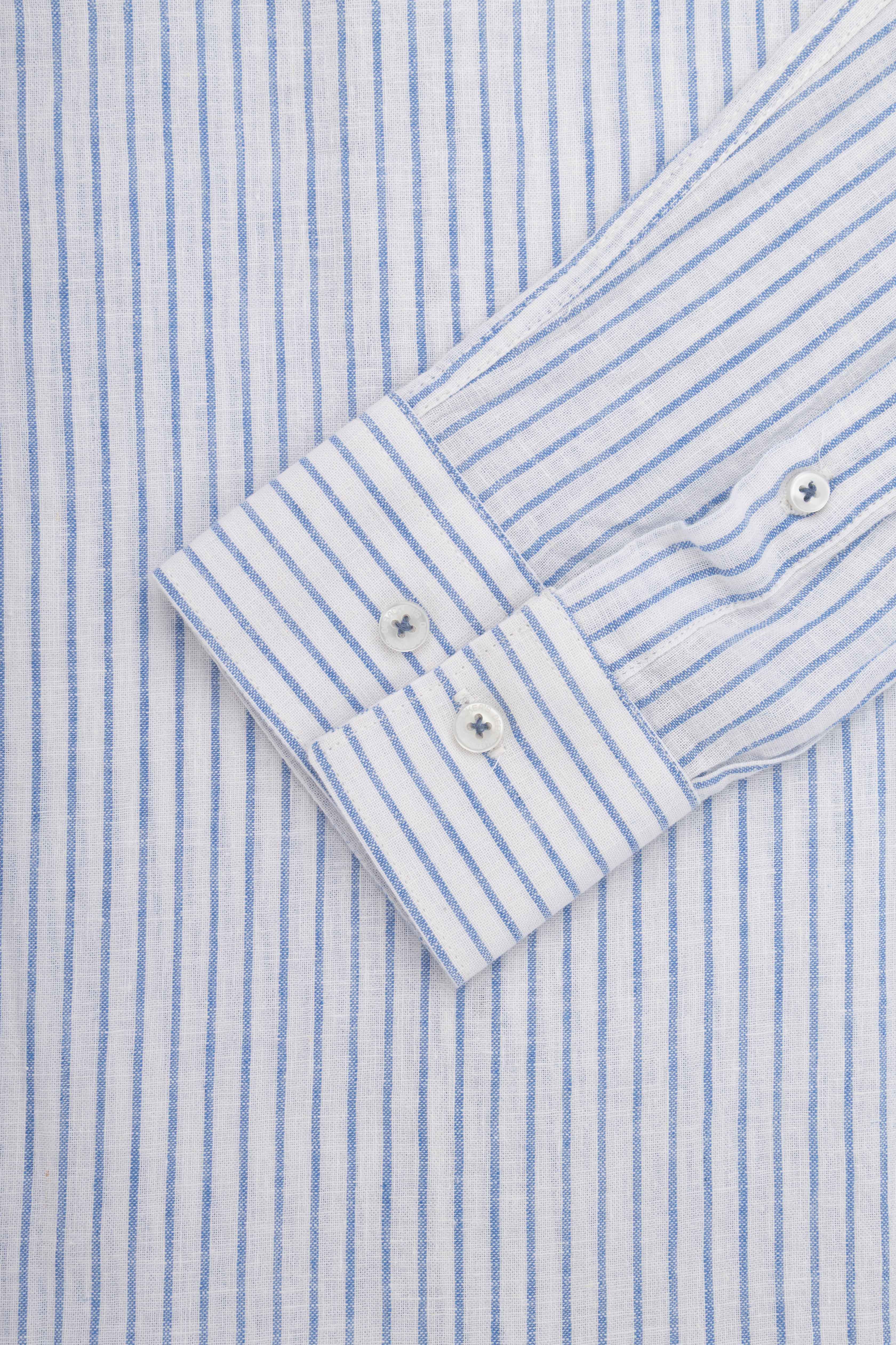 Light Blue Striped Linin Blend Smart Casual Shirt