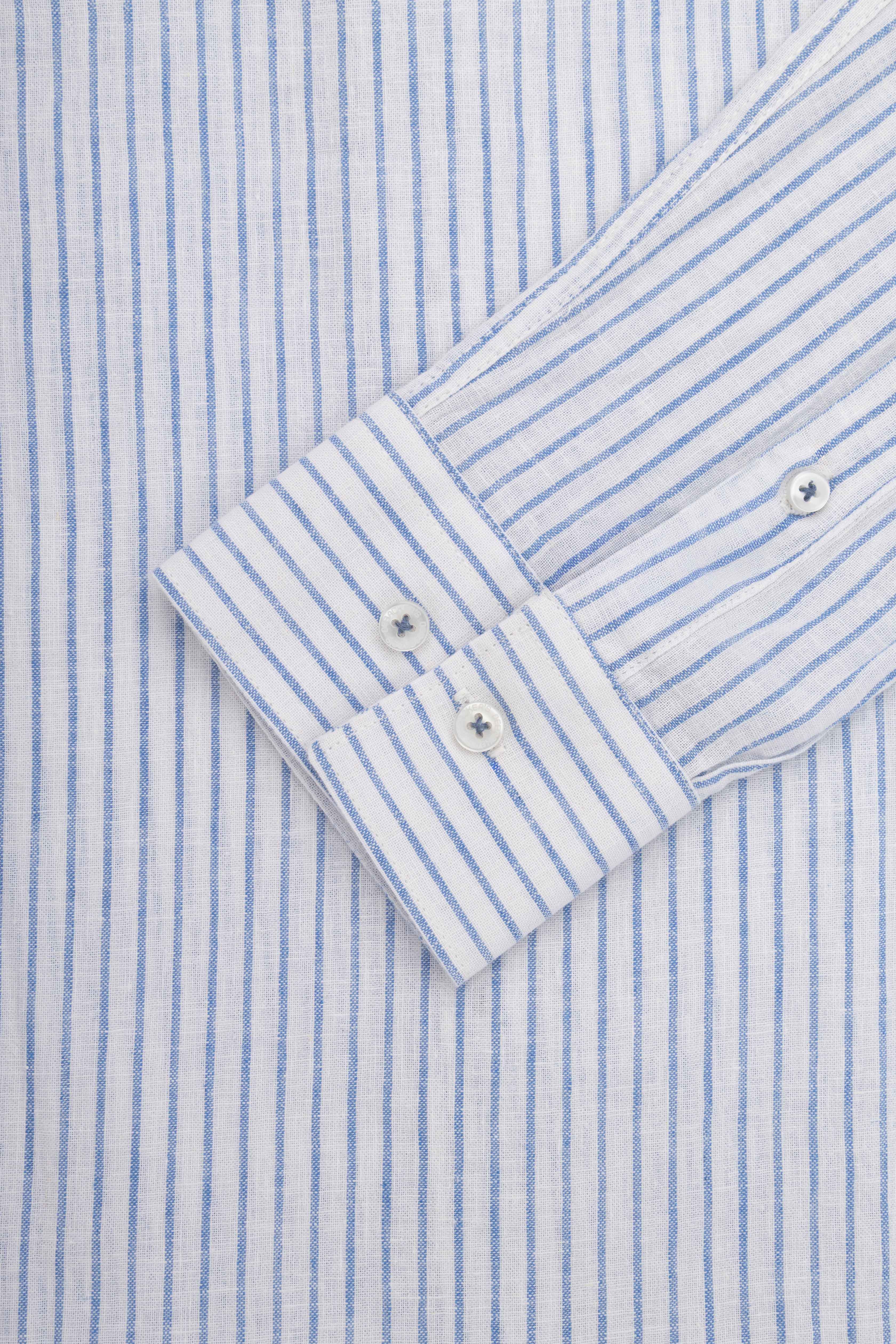 Light Blue Striped Linin Blend Smart Casual Shirt