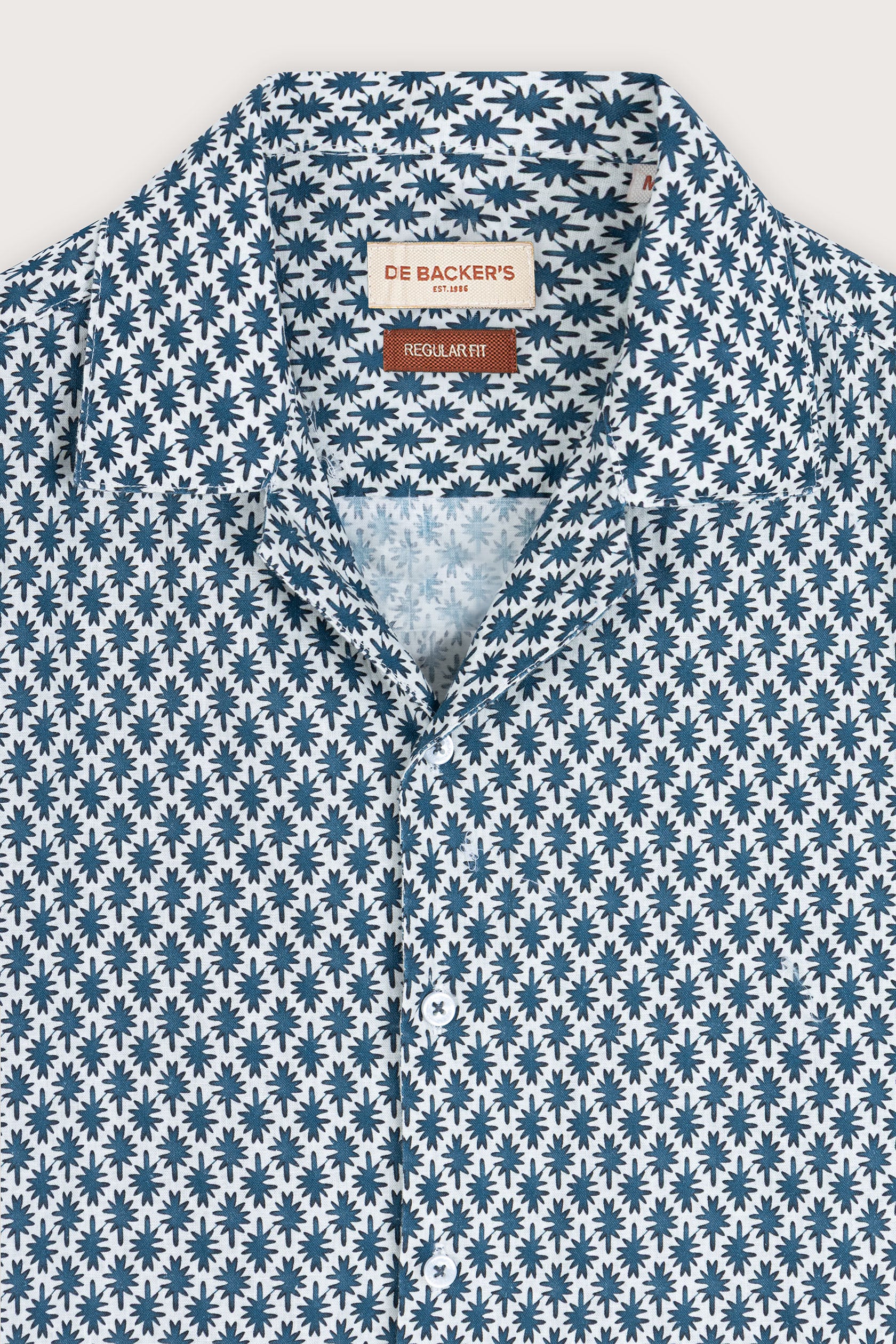 Teal-Blue Printed Linen-Blend Short-Sleeve Shirt