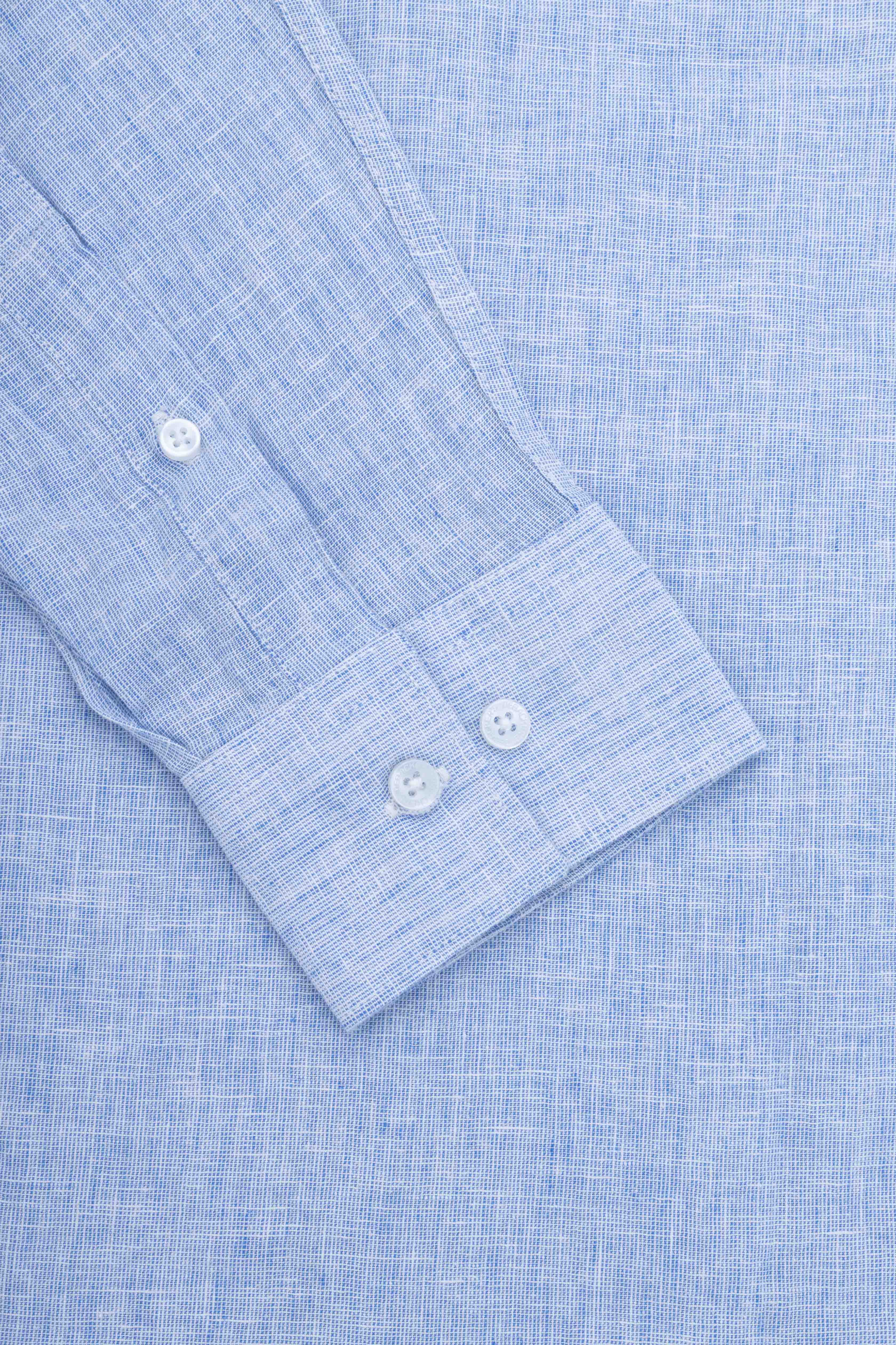 Light Blue Linen Blend Casual Shirt