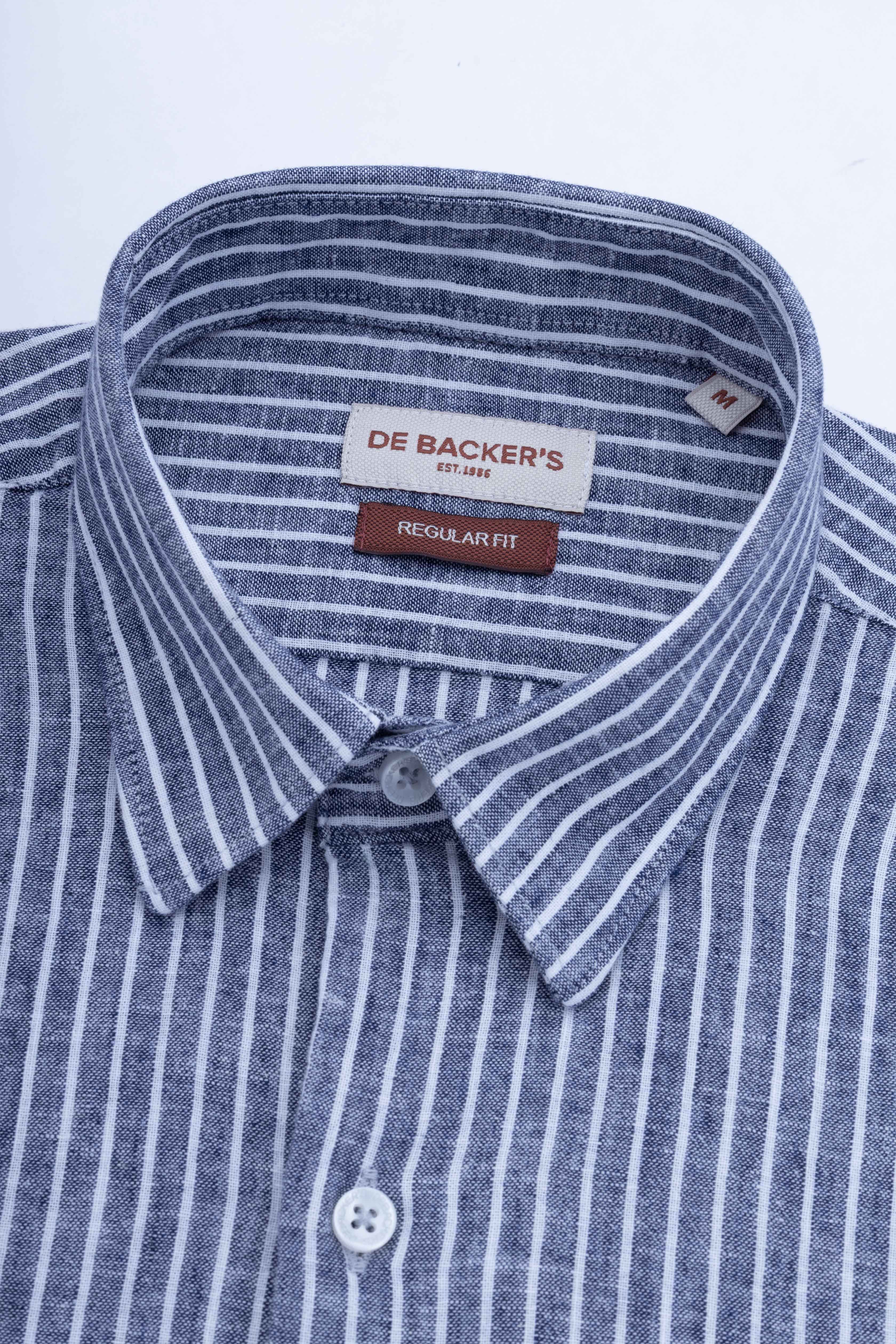 Navy Striped Linen Blend Casual Shirt