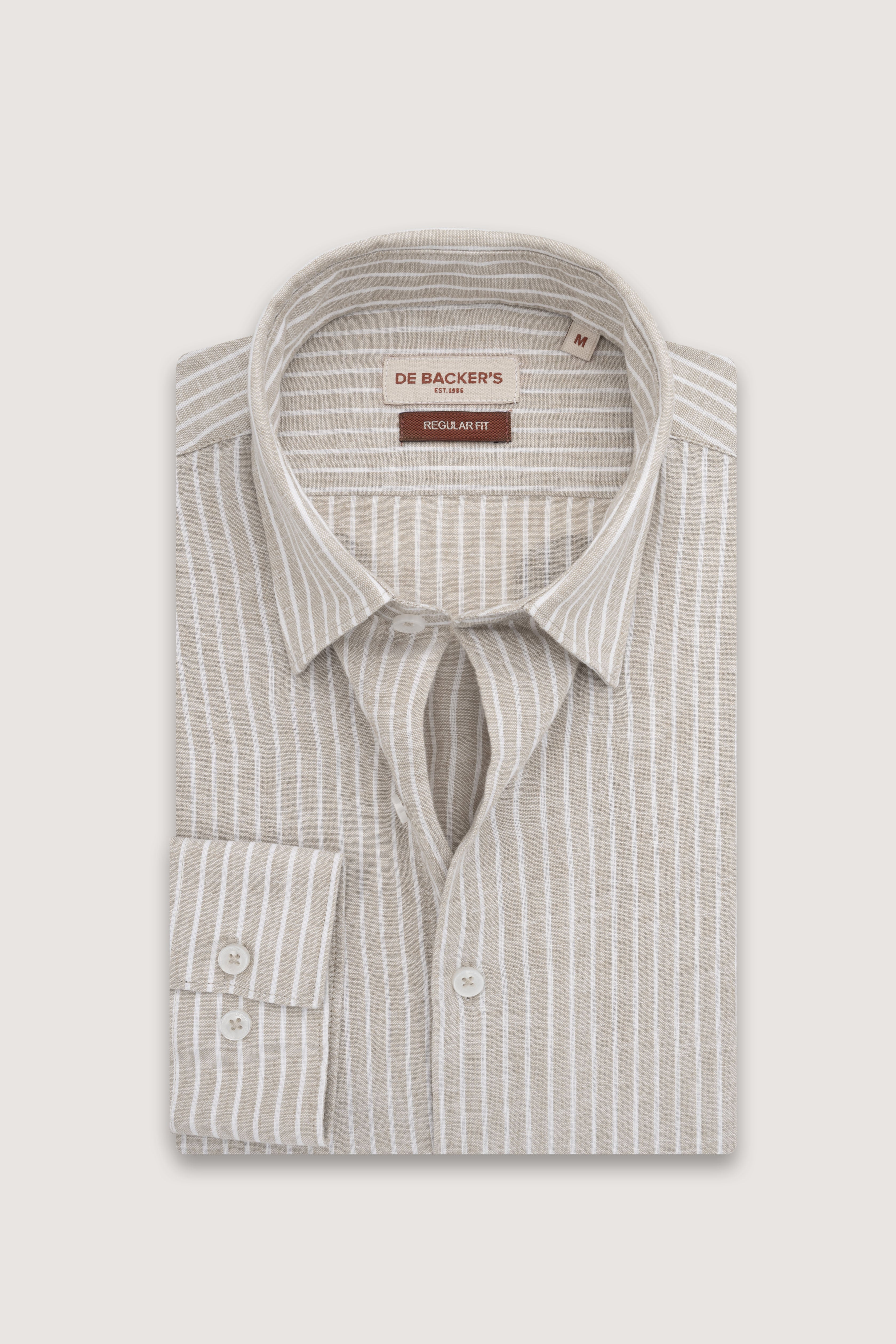 Beige Striped Linen Blend Casual Shirt