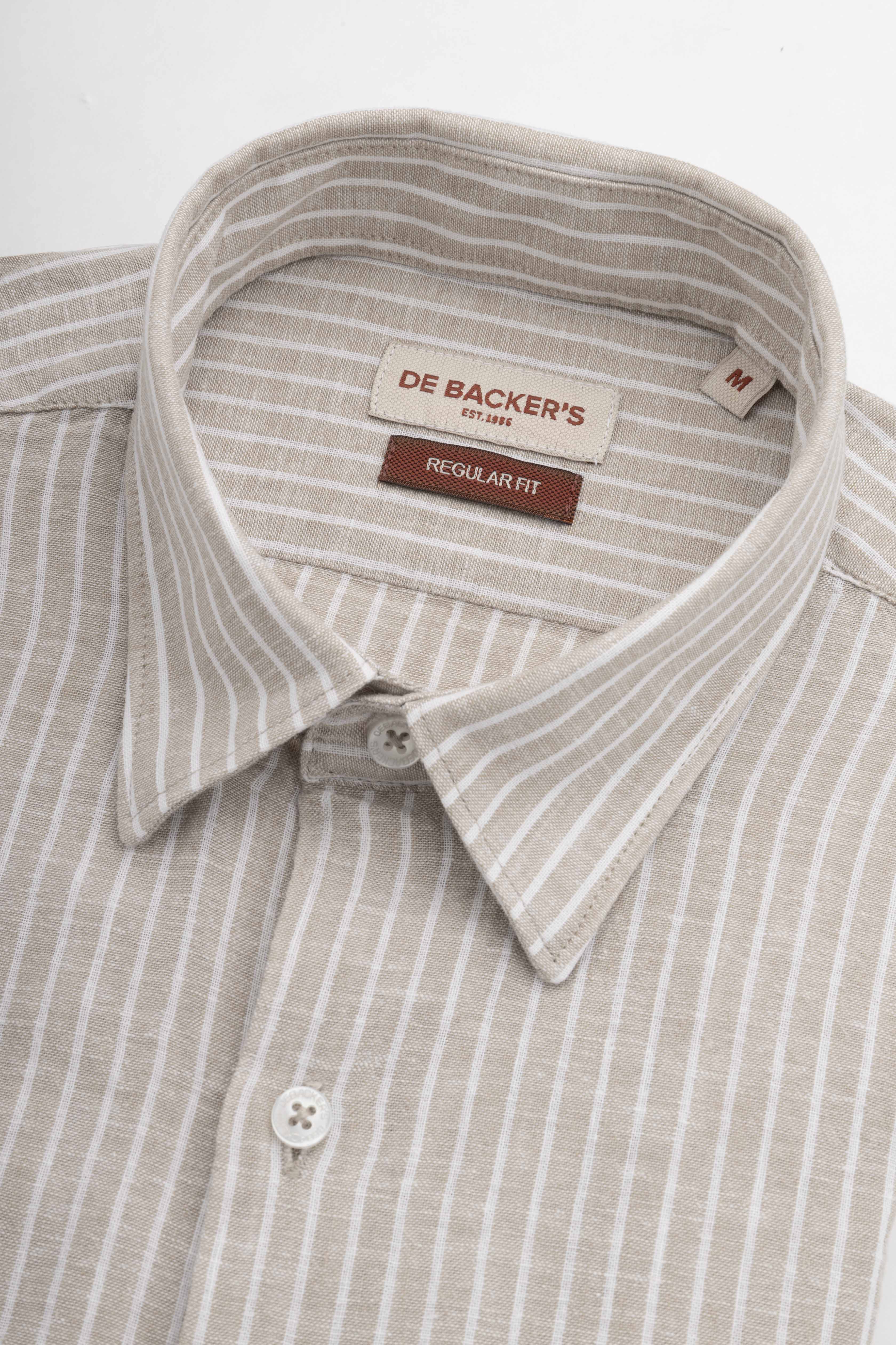 Beige Striped Linen Blend Casual Shirt