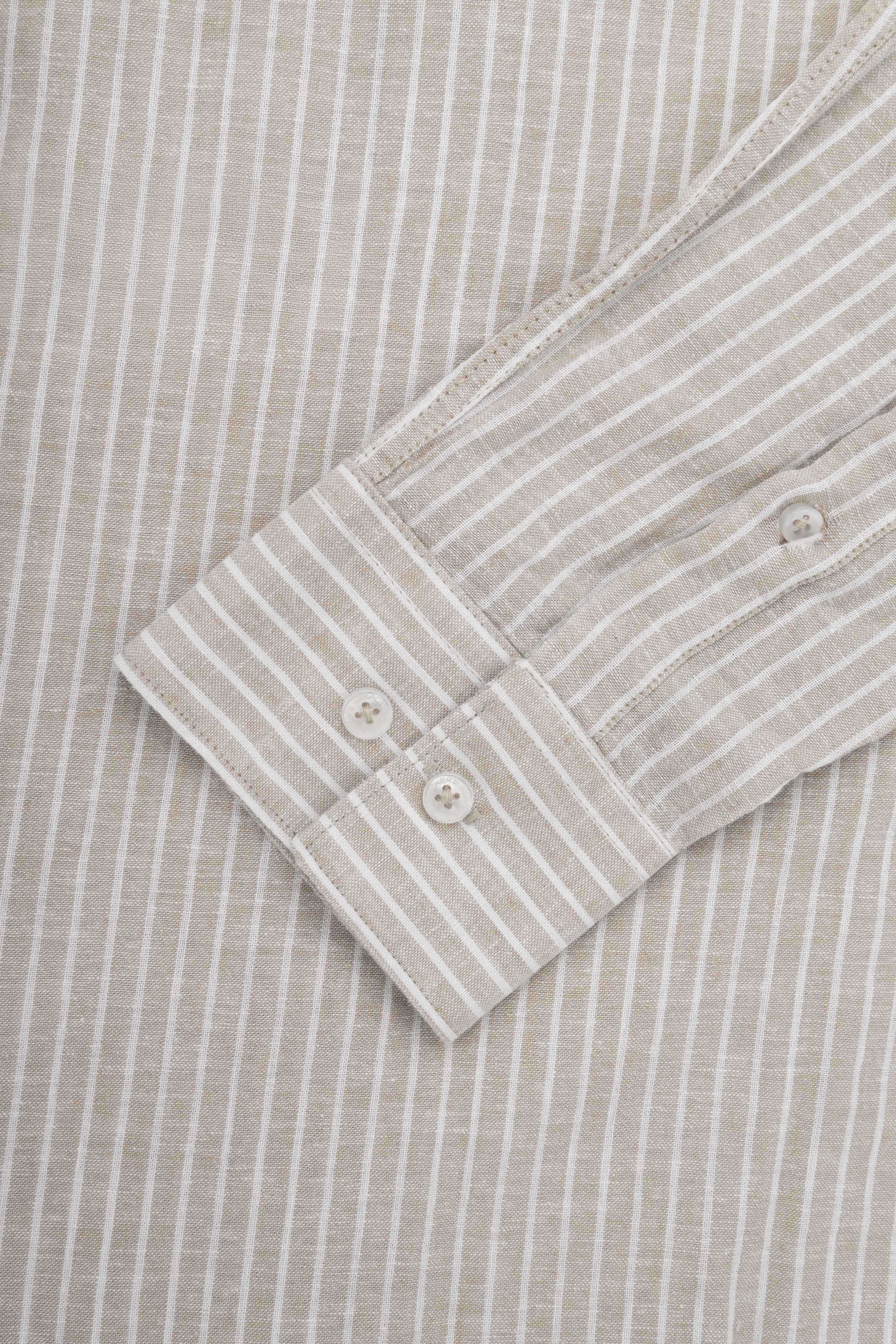 Beige Striped Linen Blend Casual Shirt
