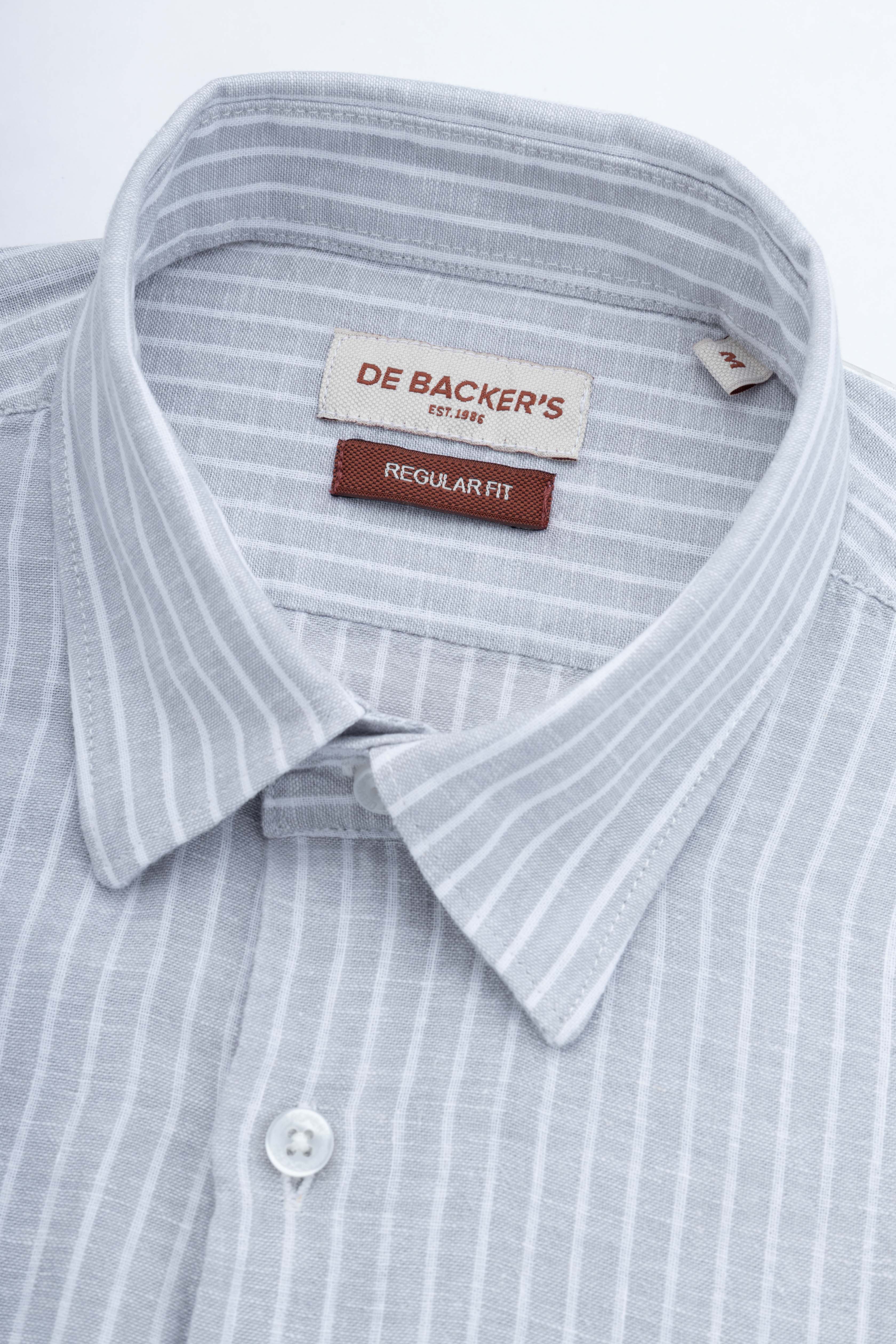 Light Gray Striped Linen Blend Casual Shirt
