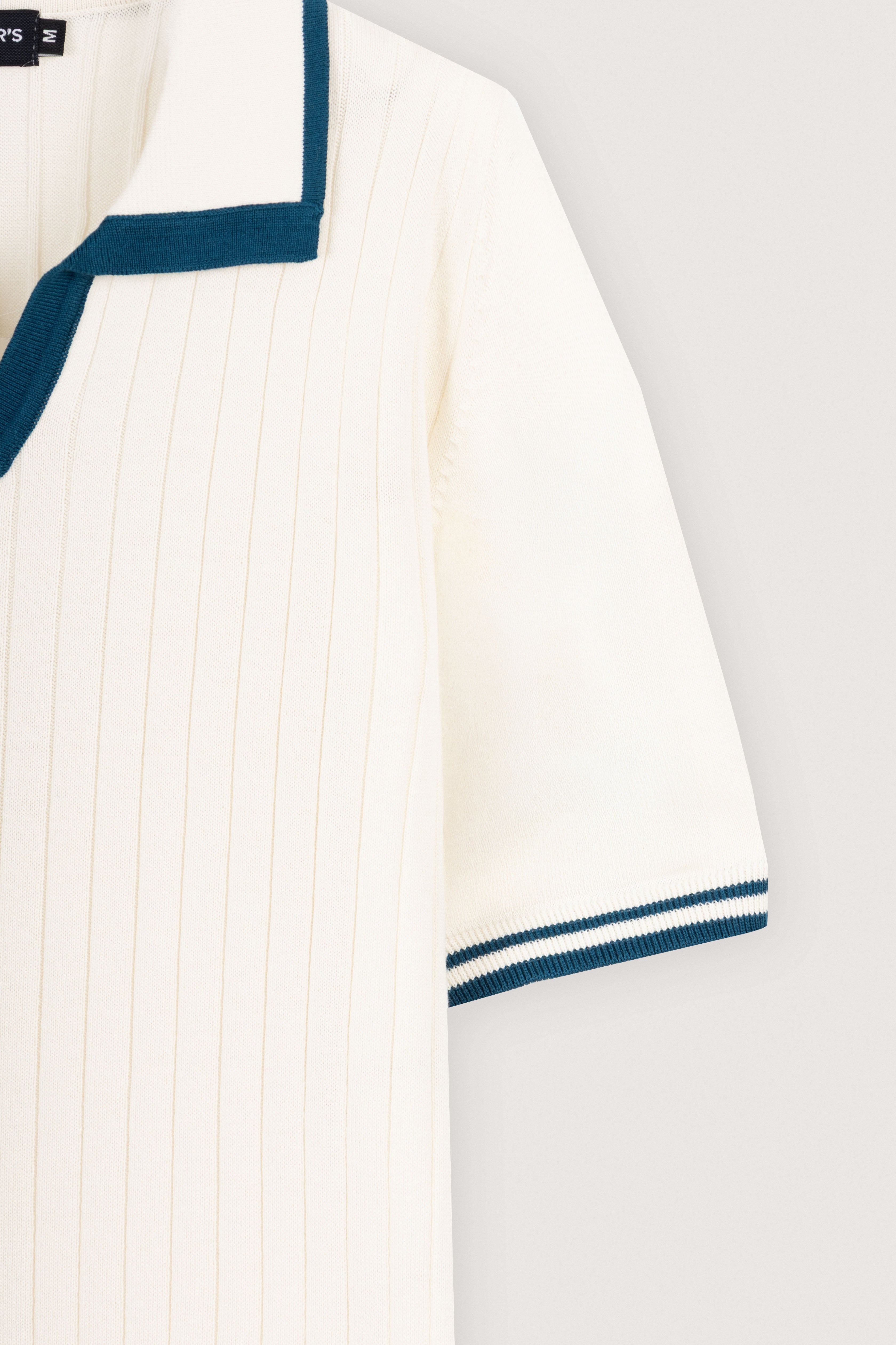 White Knitted V-neck Polo