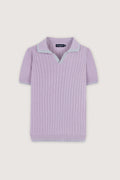 Mauve Knitted V-neck Polo - De Backers - 1