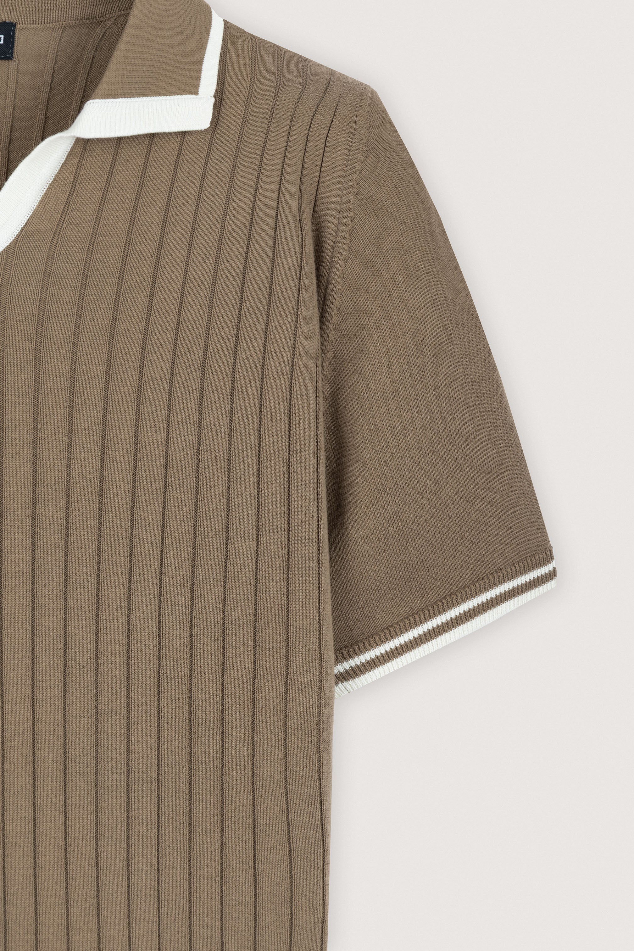 Brown Taupe Knitted V-neck Polo