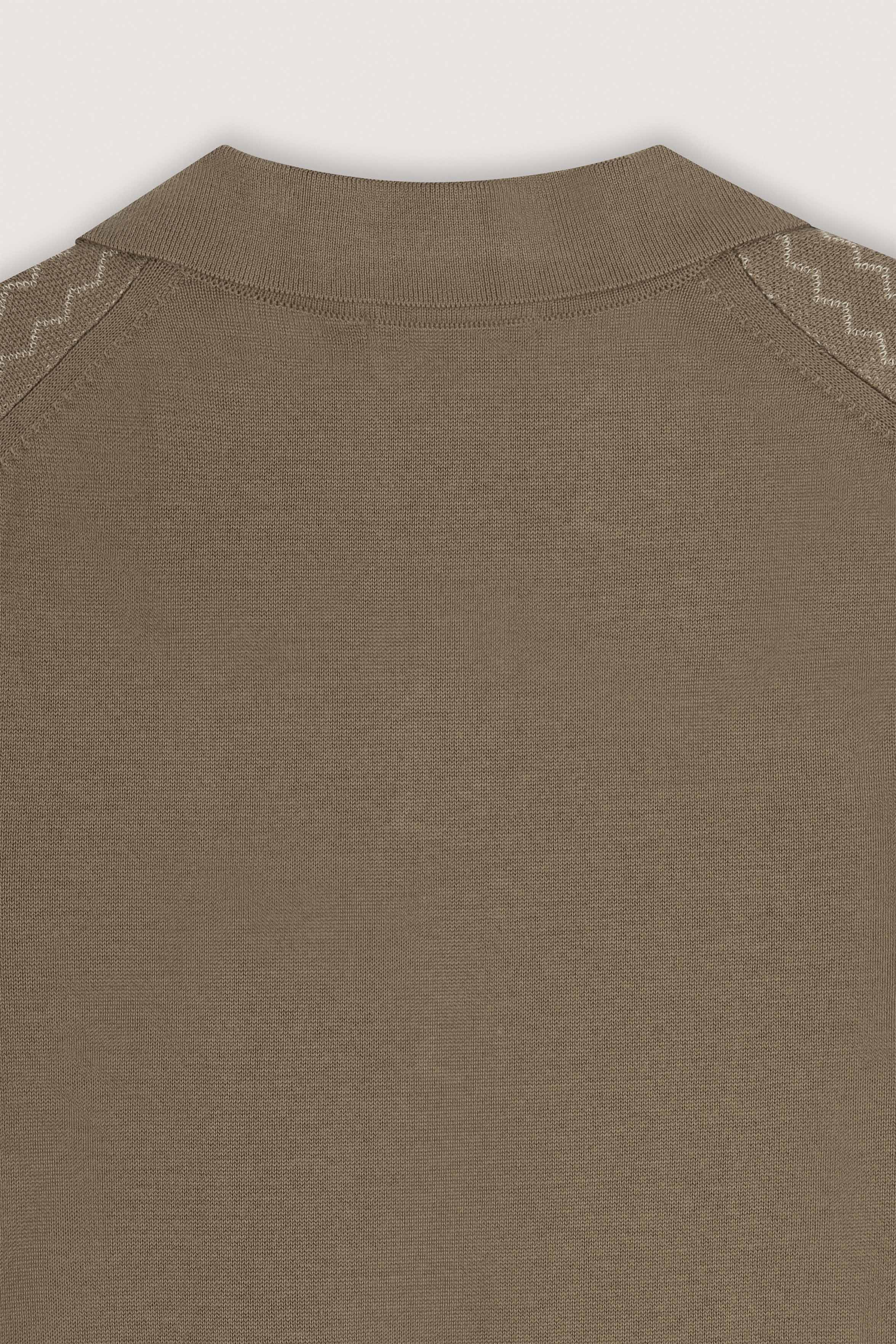 Mocha Striped Knitted V-Neck Polo Shirt