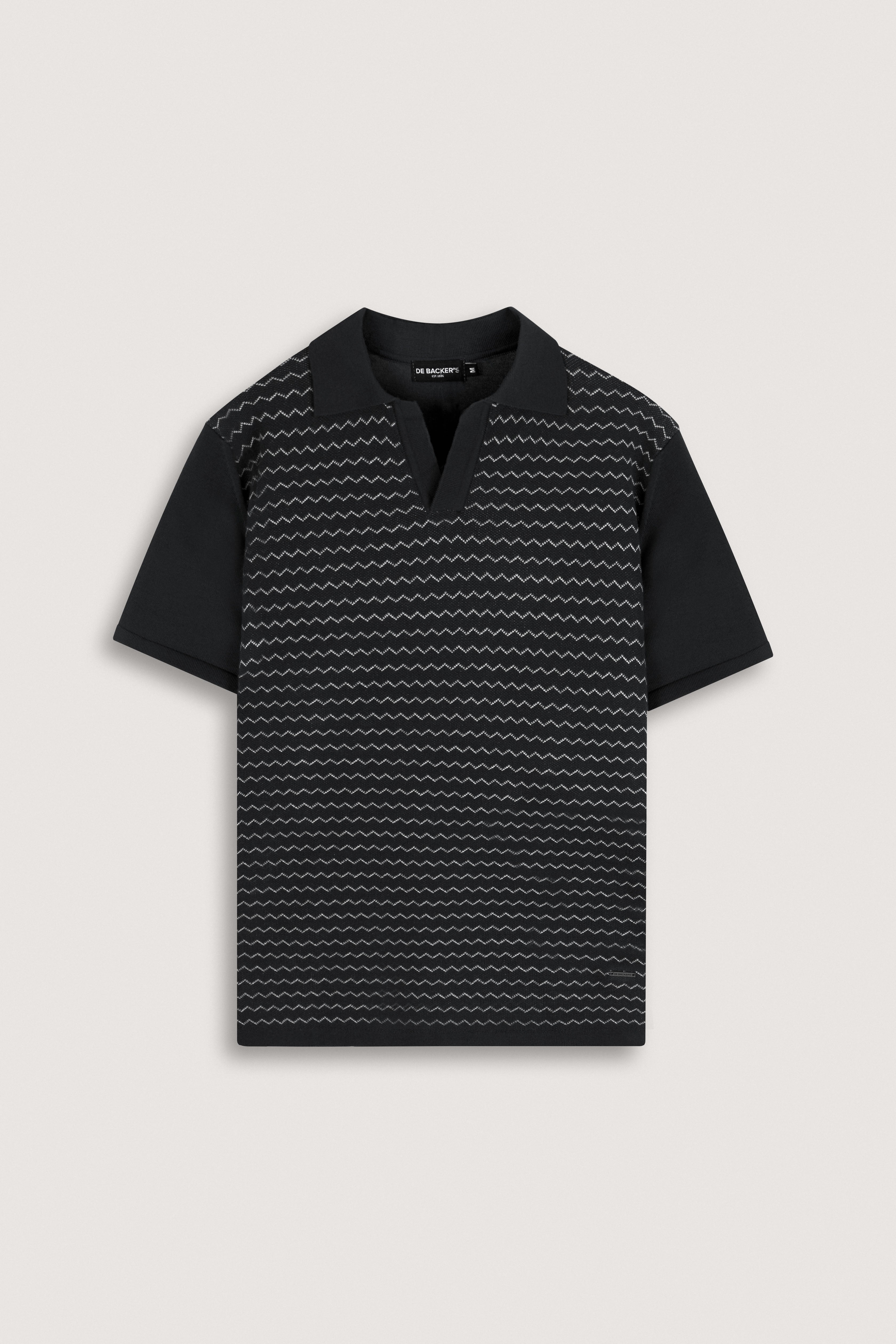 Black Striped Knitted V-Neck Polo Shirt