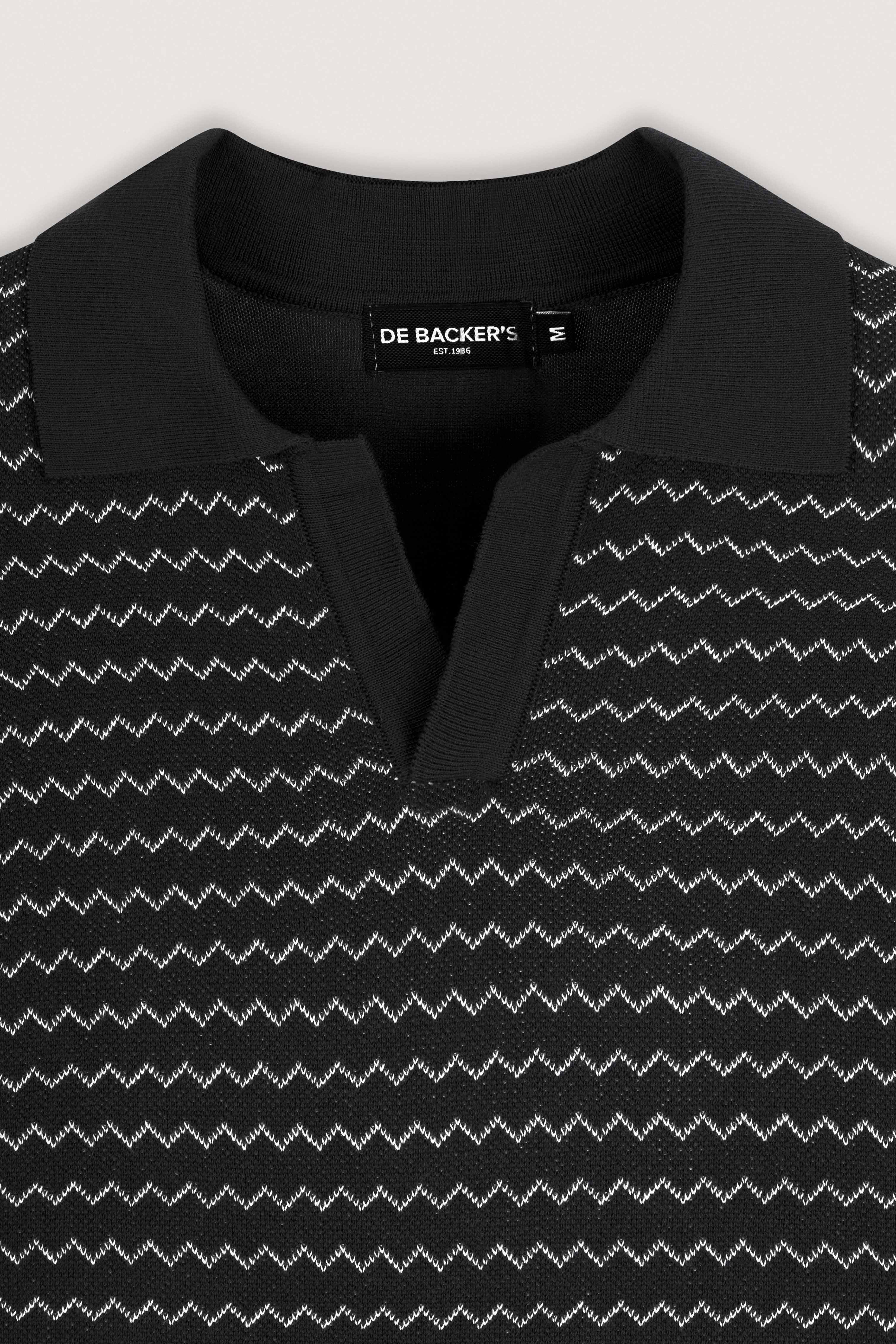 Black Striped Knitted V-Neck Polo Shirt