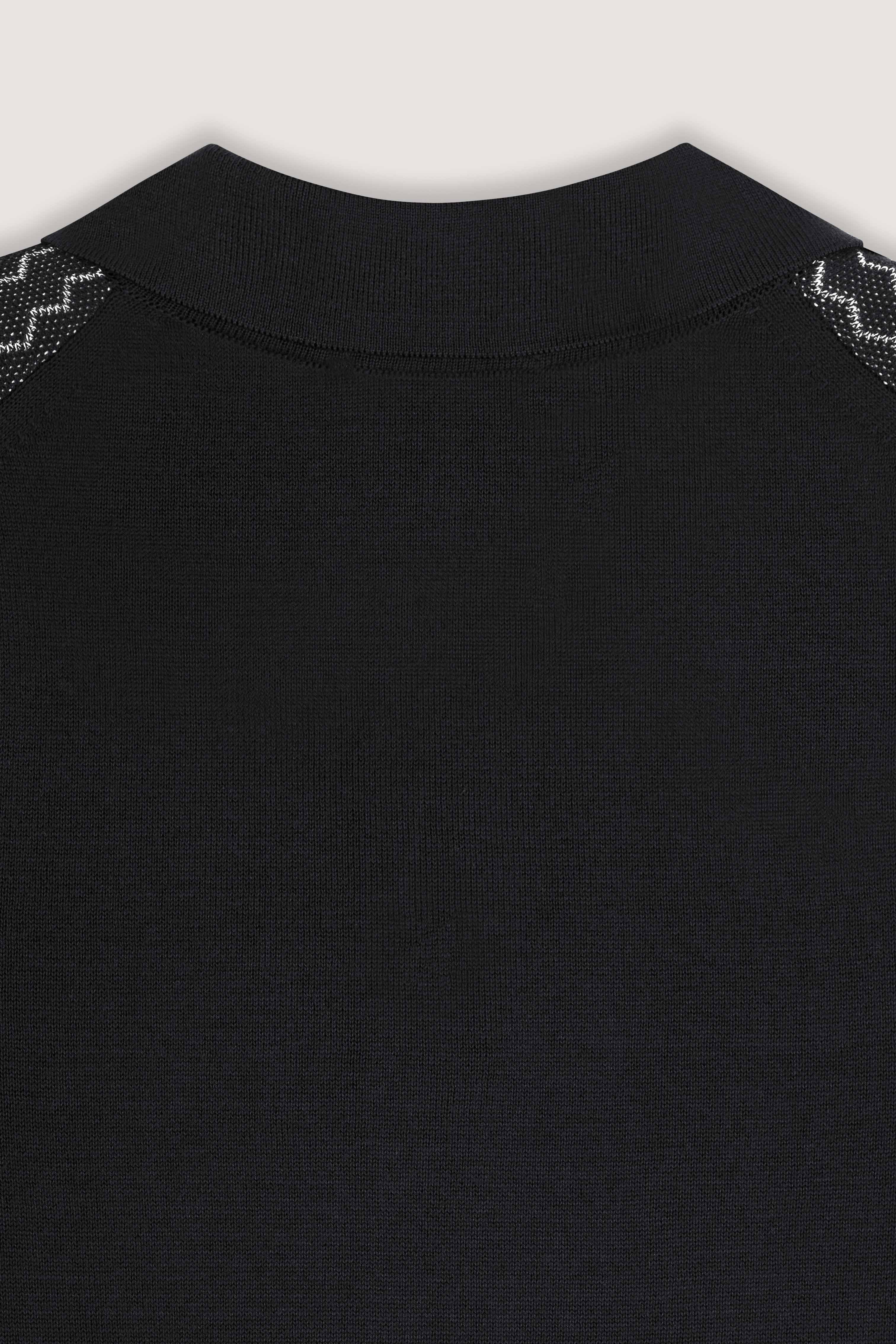 Black Striped Knitted V-Neck Polo Shirt