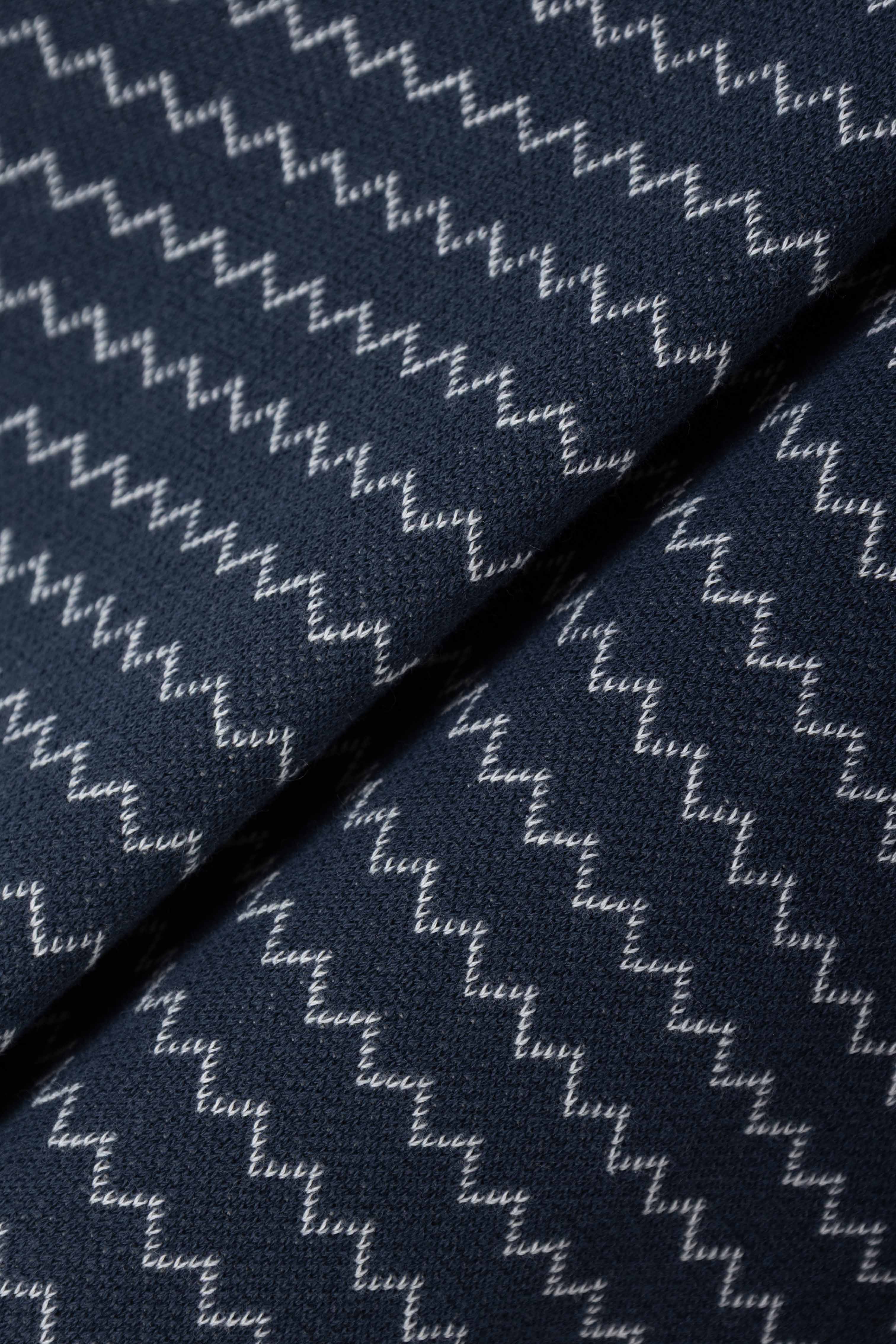 Navy Striped Knitted V-Neck Polo Shirt
