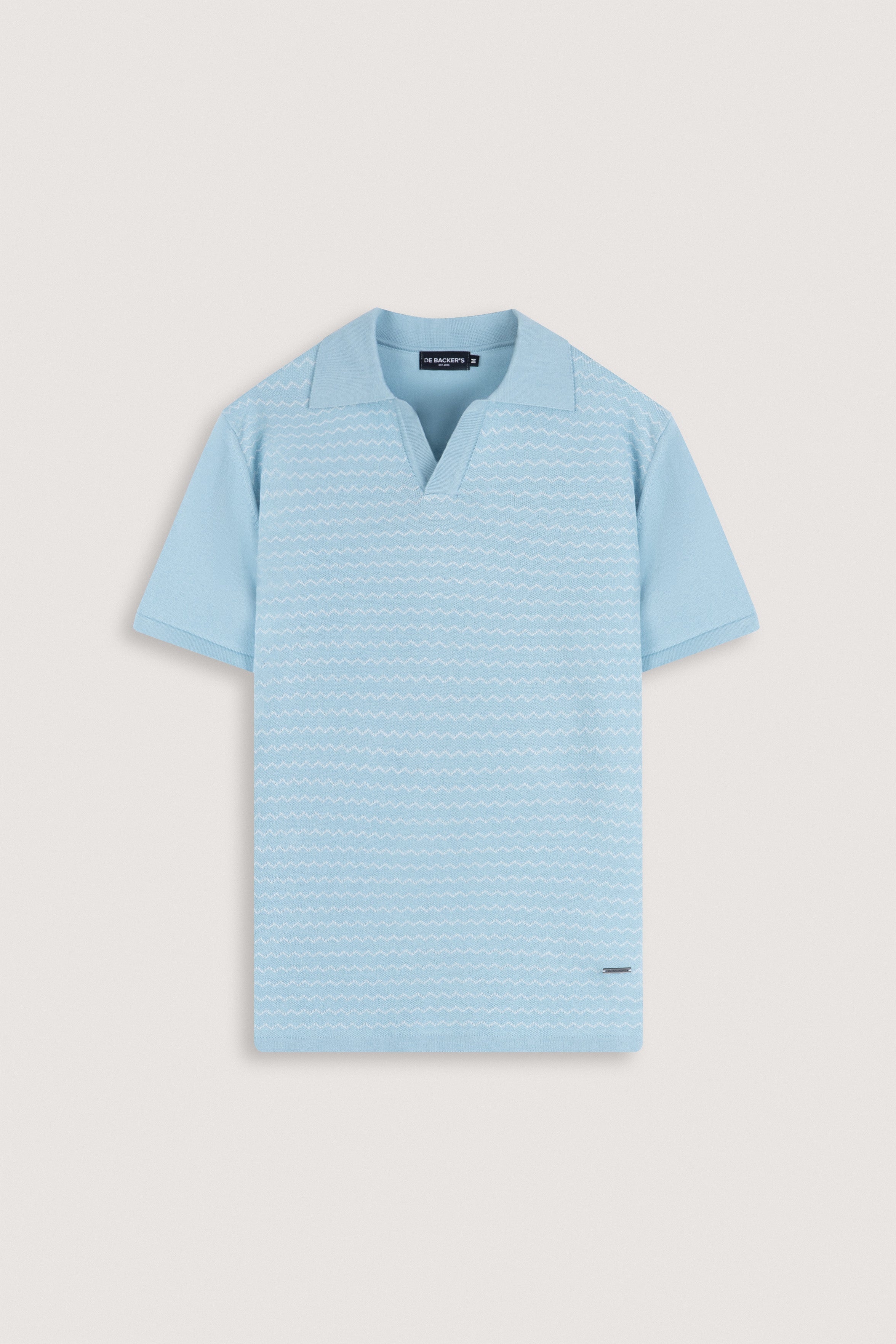 Light Blue Striped Knitted V-Neck Polo Shirt