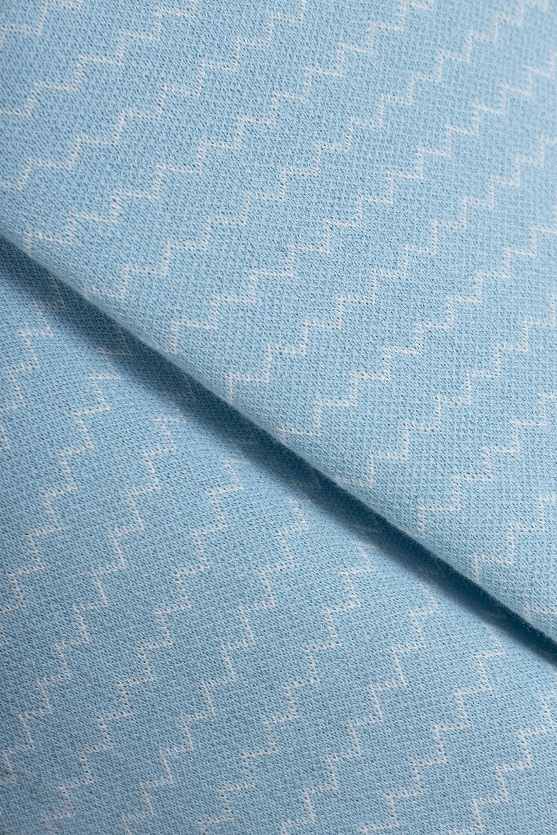 Light Blue Striped Knitted V-Neck Polo Shirt