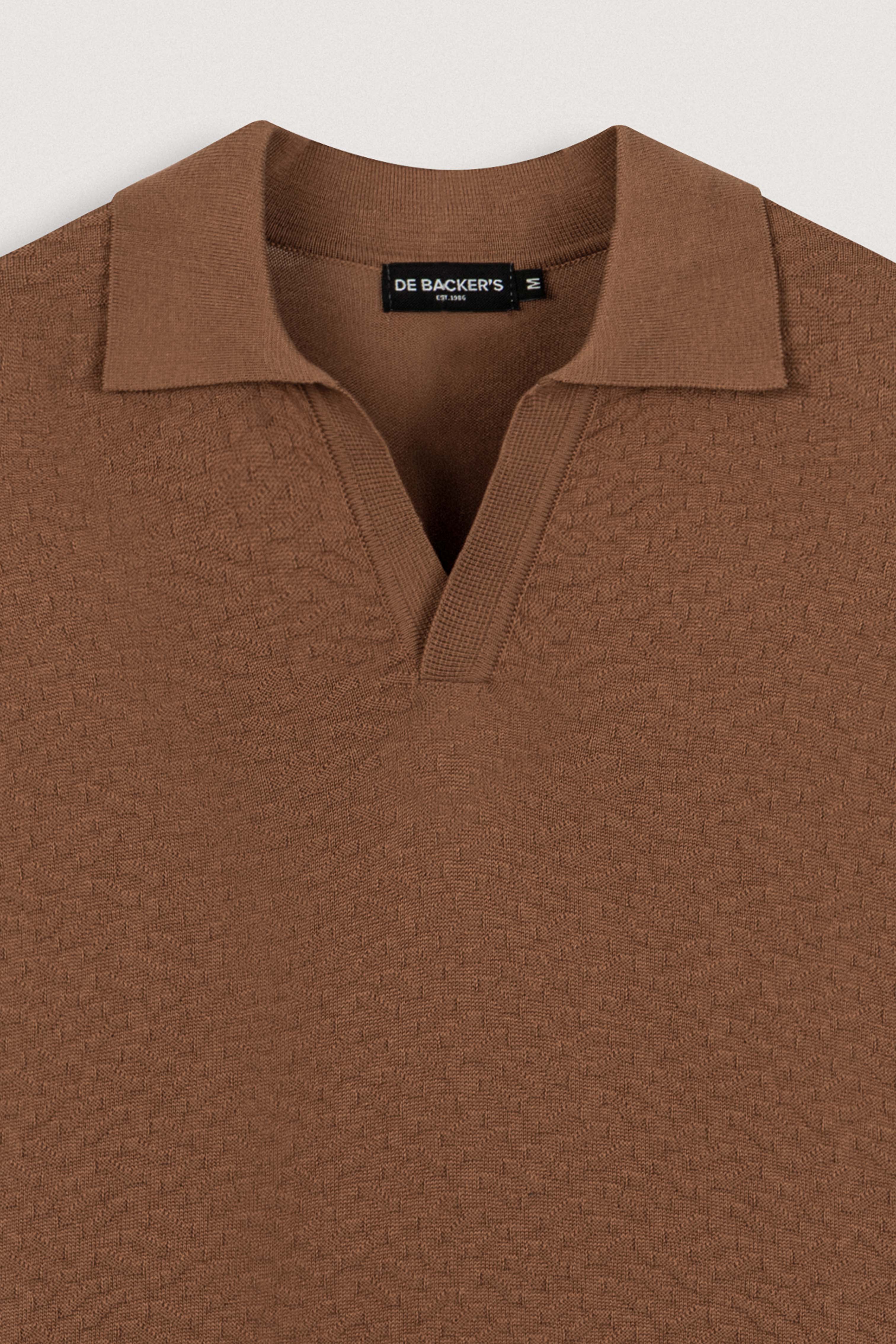 Camel Brown Textured Knitted polo shirt