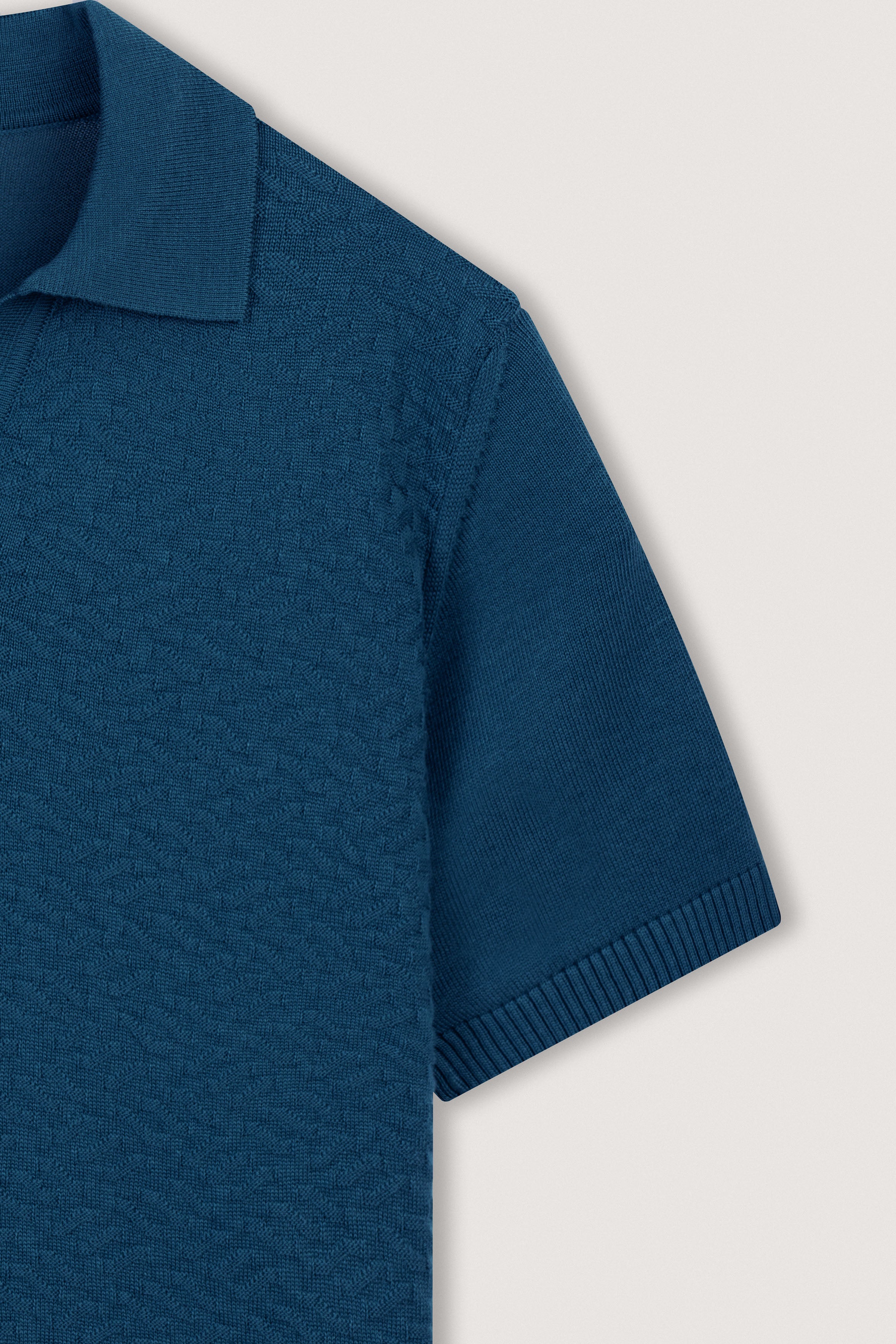 Teal Blue Textured Knitted polo shirt