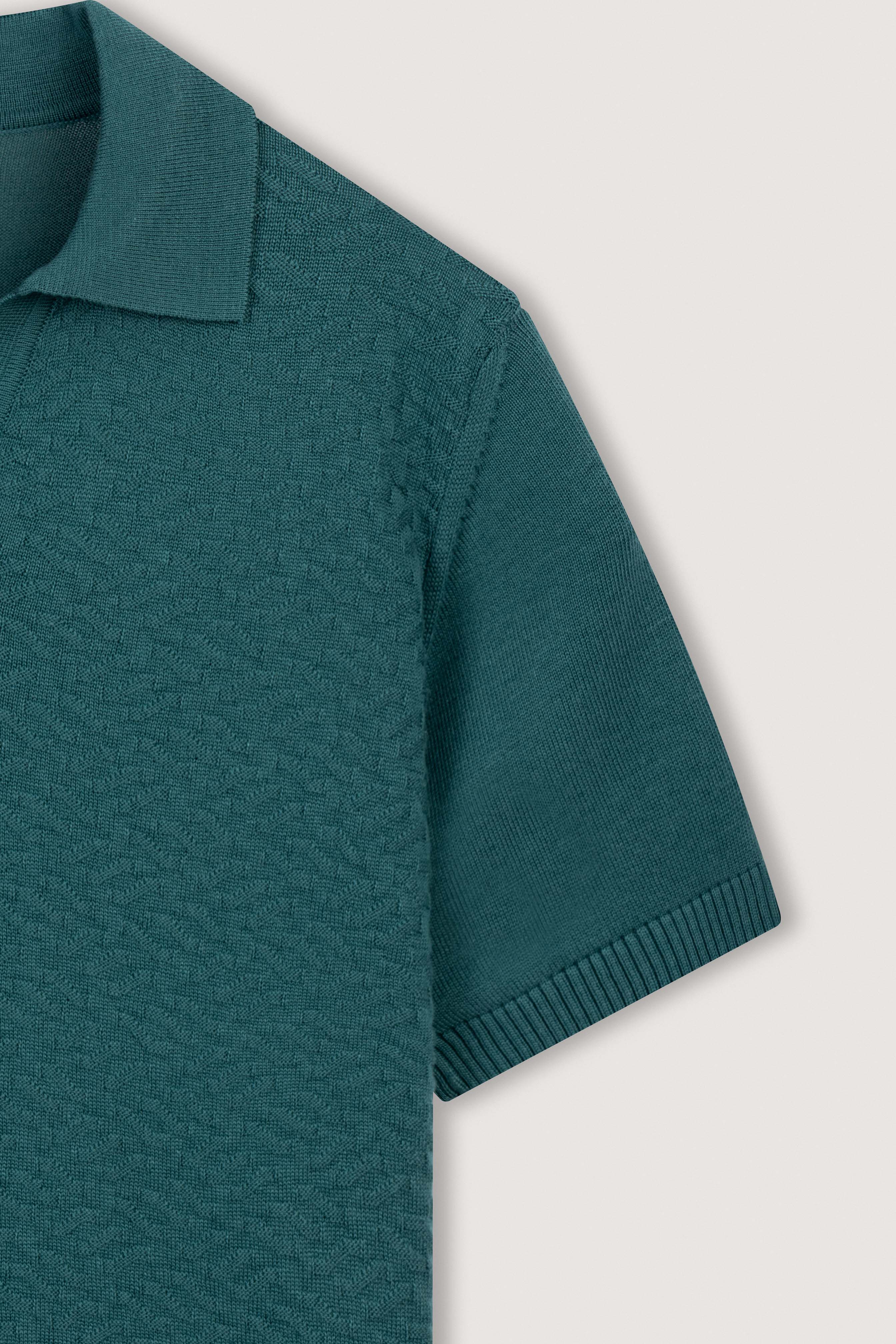Dark Green Textured Knitted polo shirt
