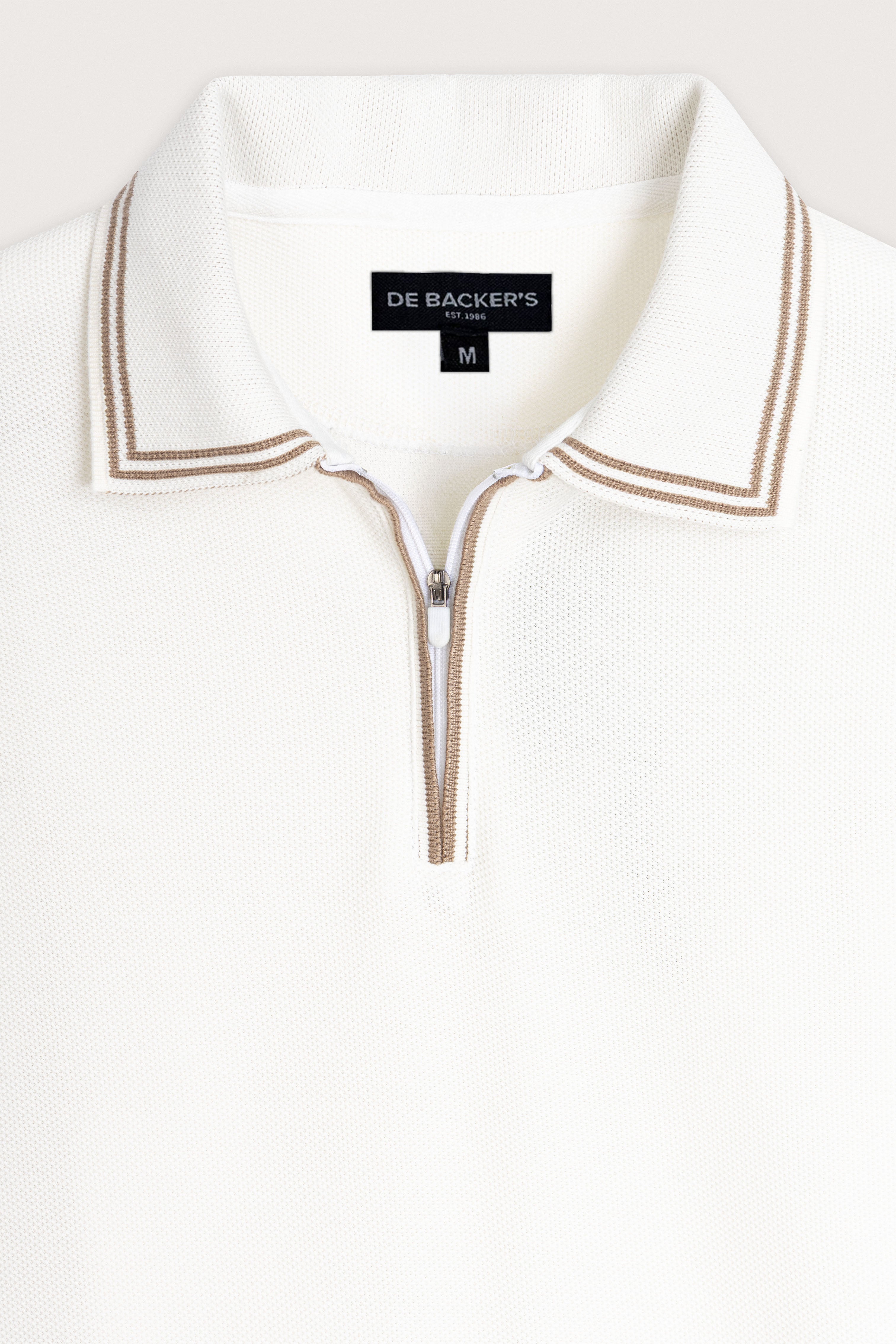 Off White Micro-Textured Zip-Up Polo