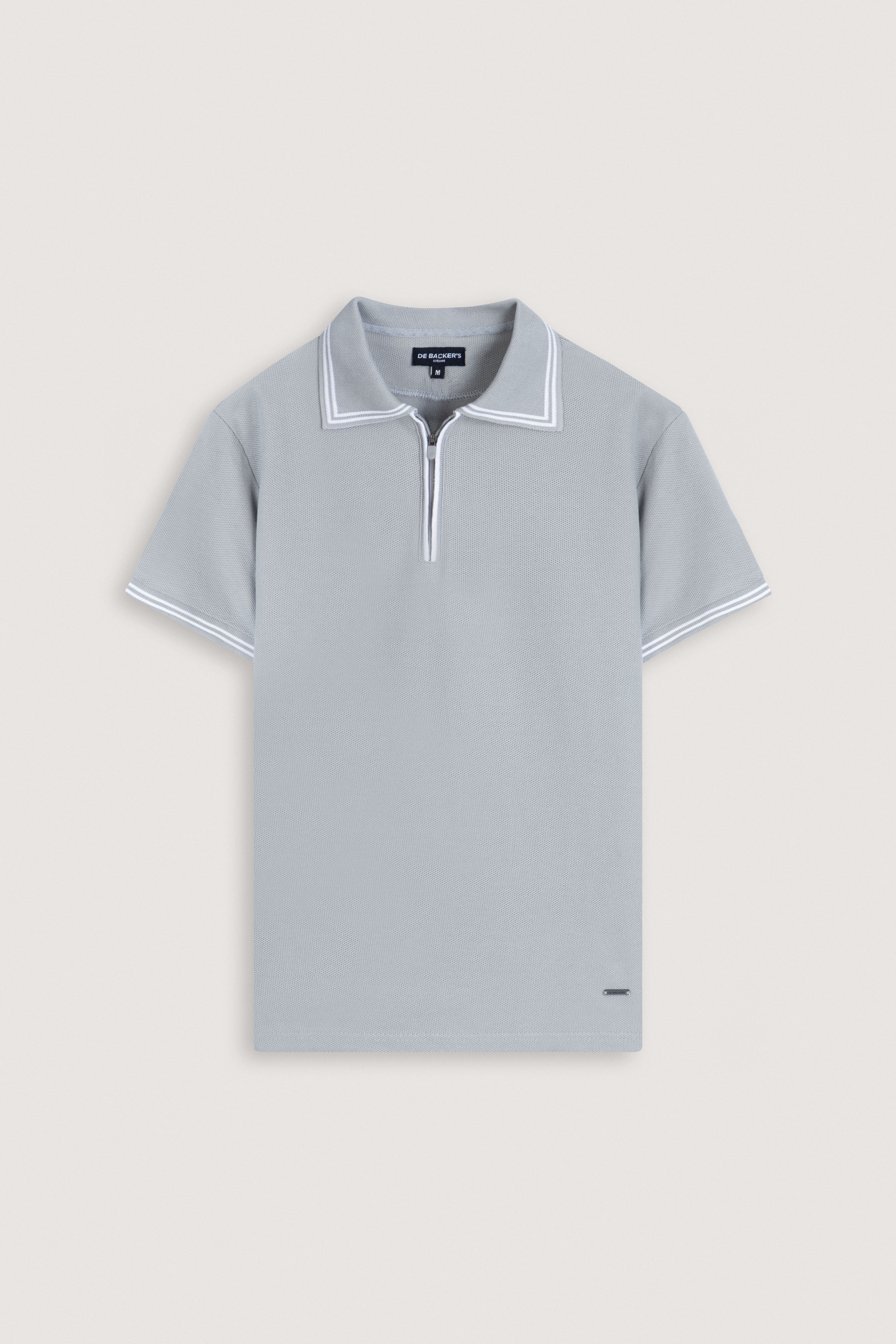 Gray Micro-Textured Zip-Up Polo