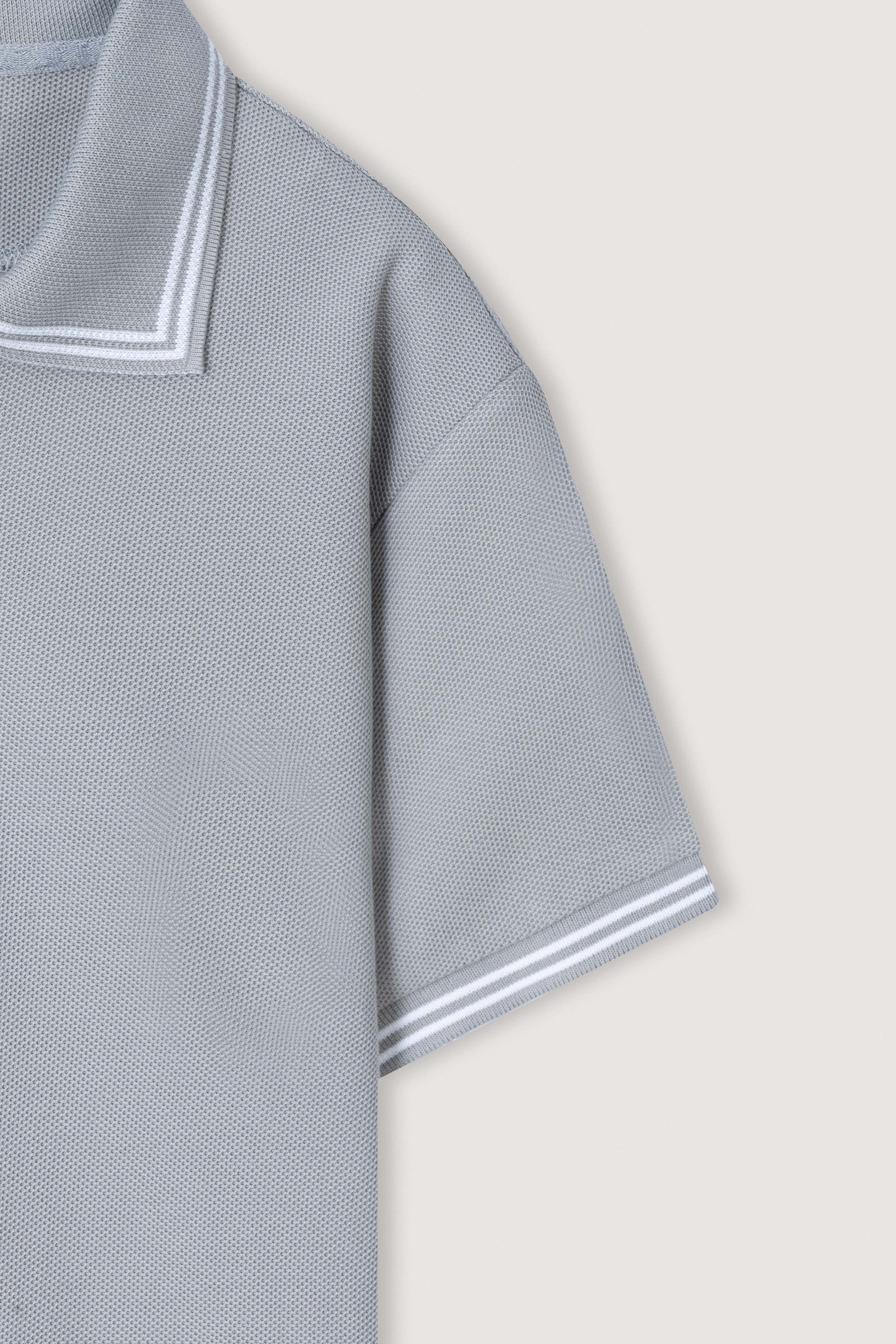 Gray Micro-Textured Zip-Up Polo