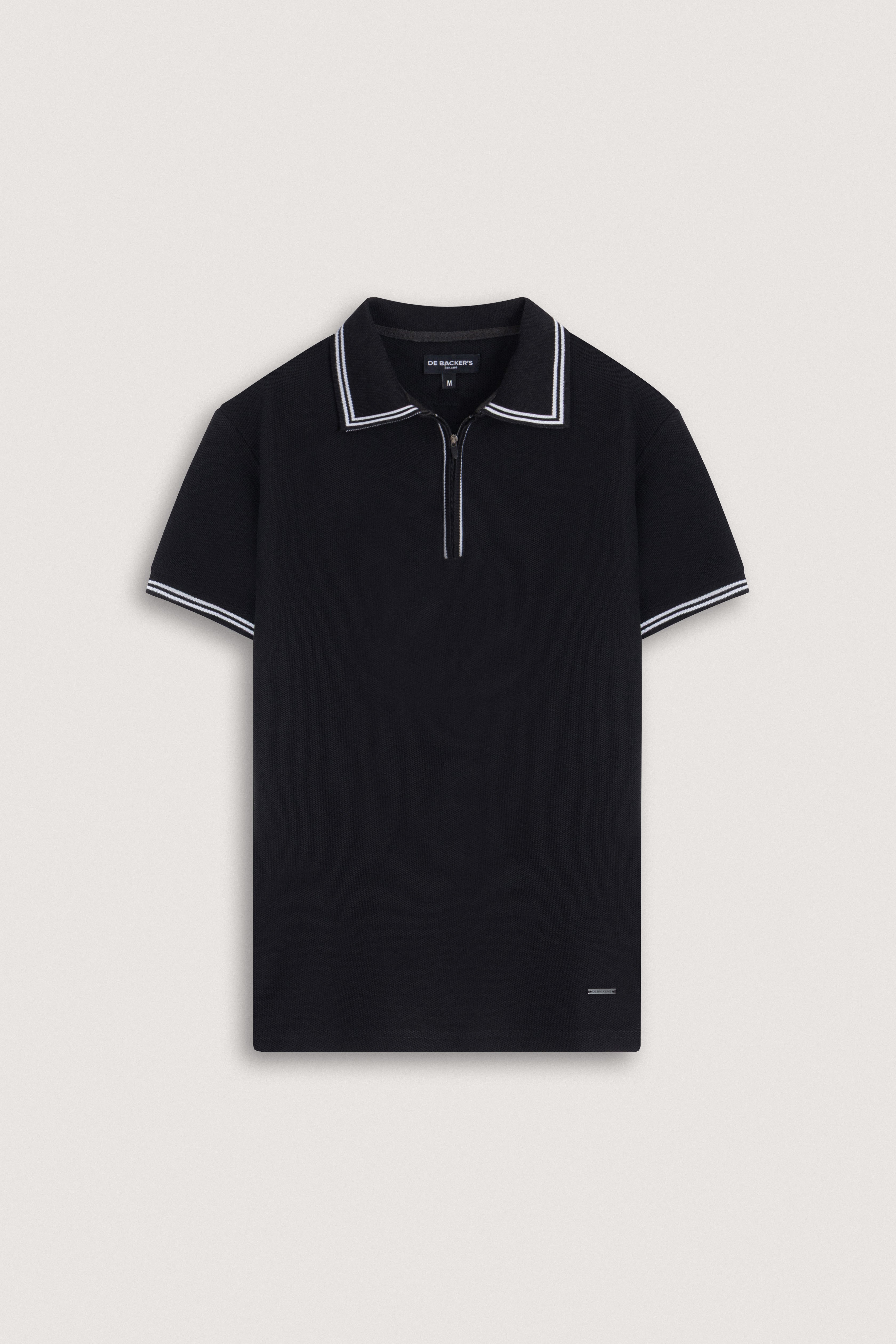 Black Micro-Textured Zip-Up Polo