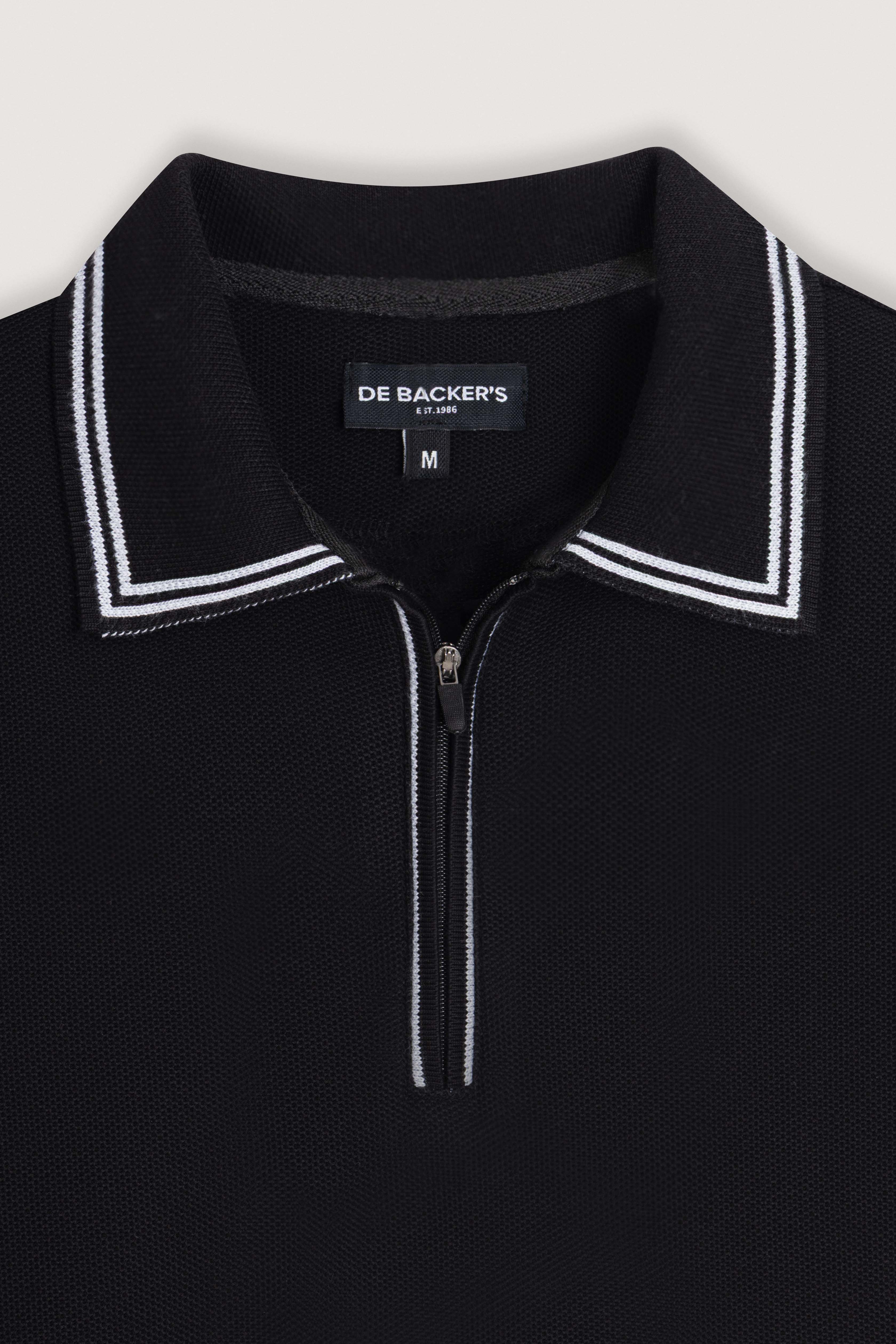 Black Micro-Textured Zip-Up Polo