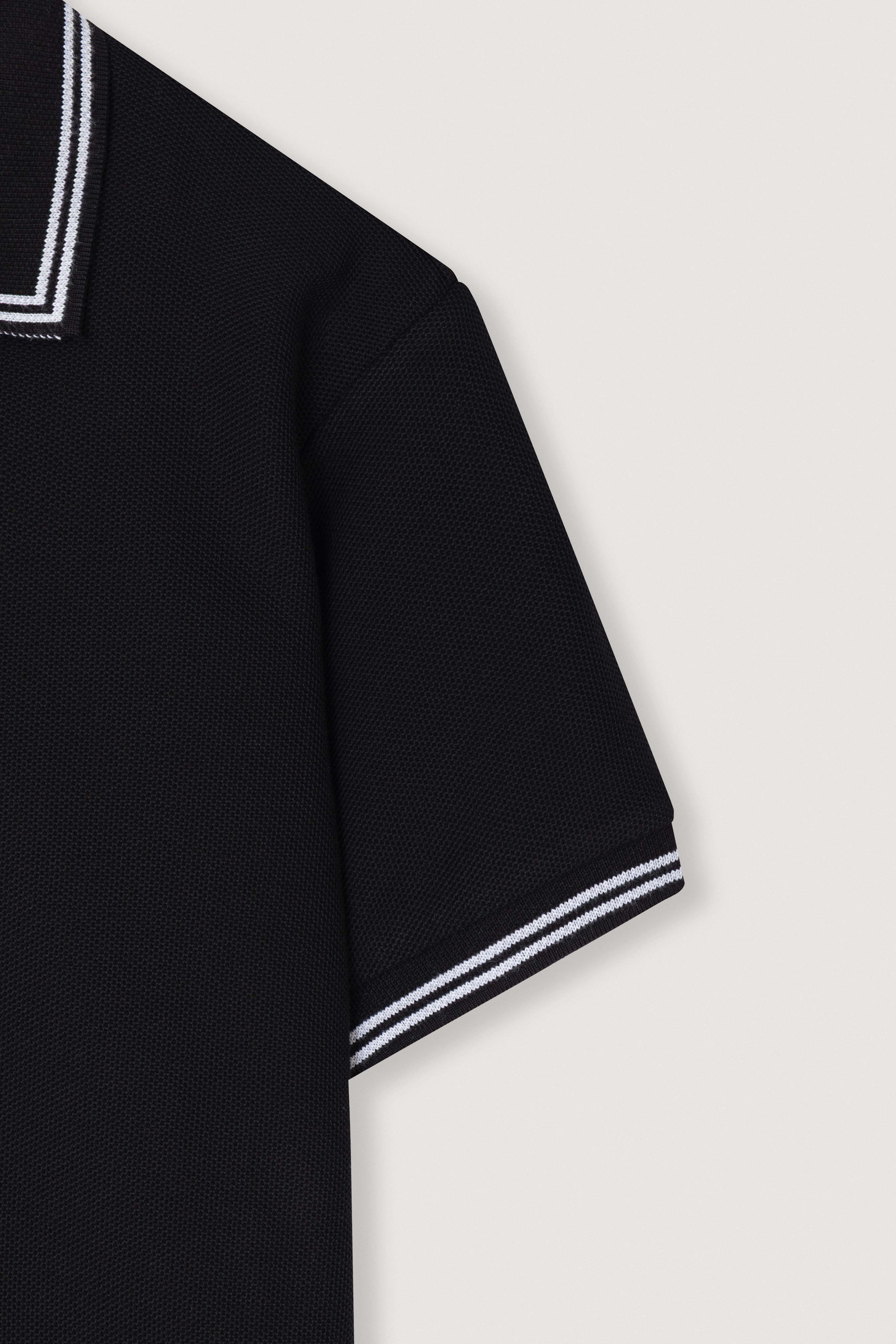 Black Micro-Textured Zip-Up Polo