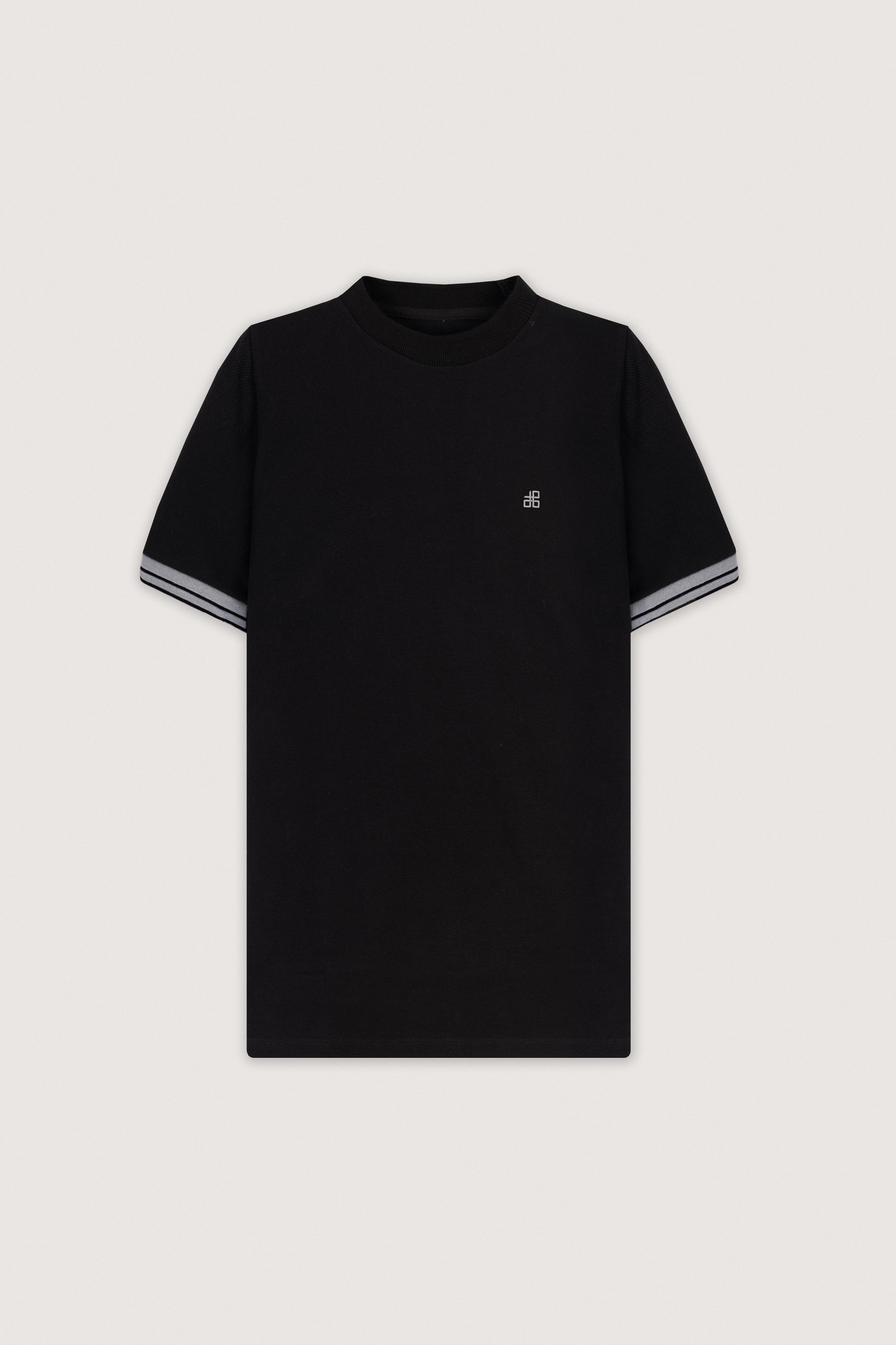 Black Pique Round T-Shirt