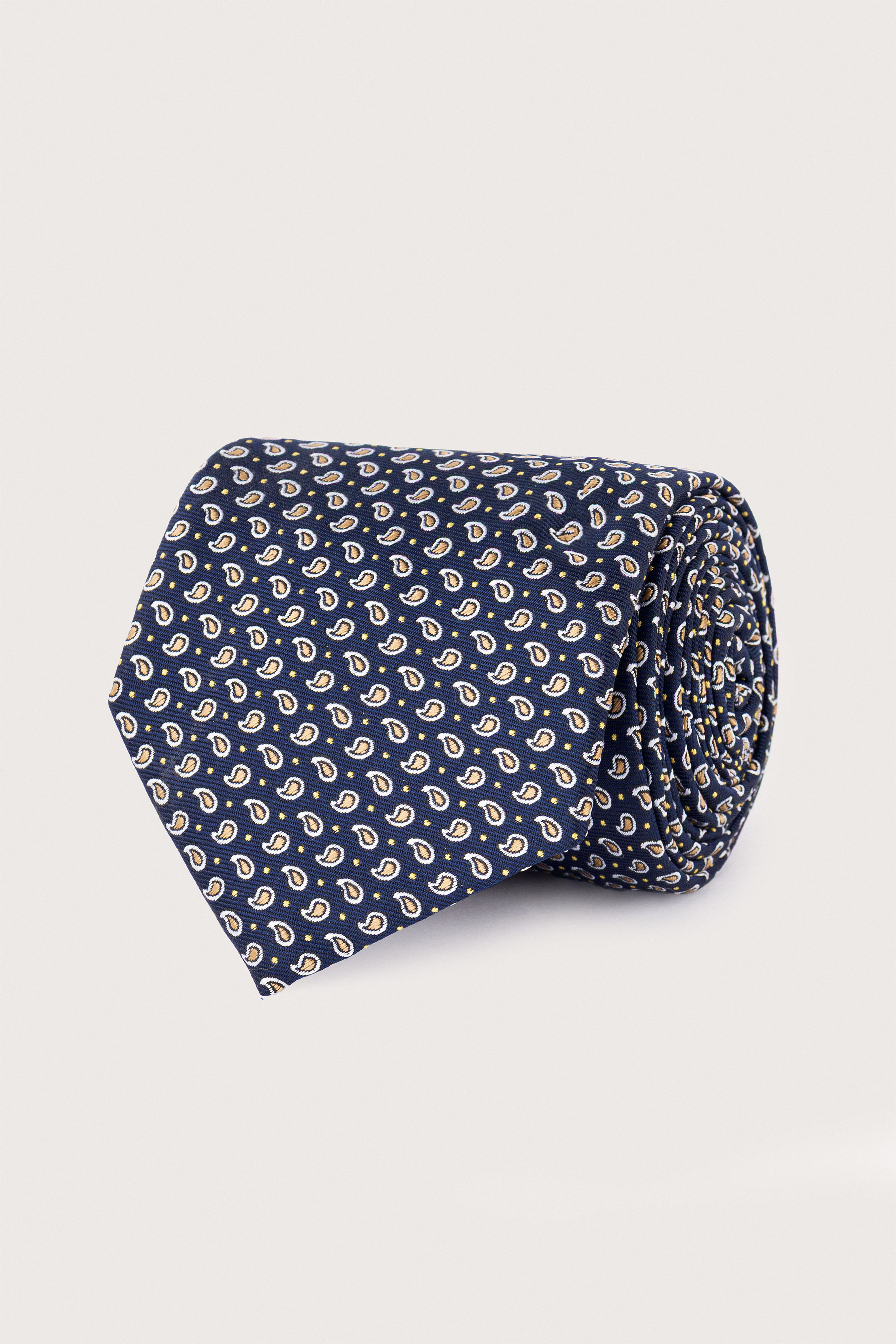 Navy Jacquard Tie With Handkerchief