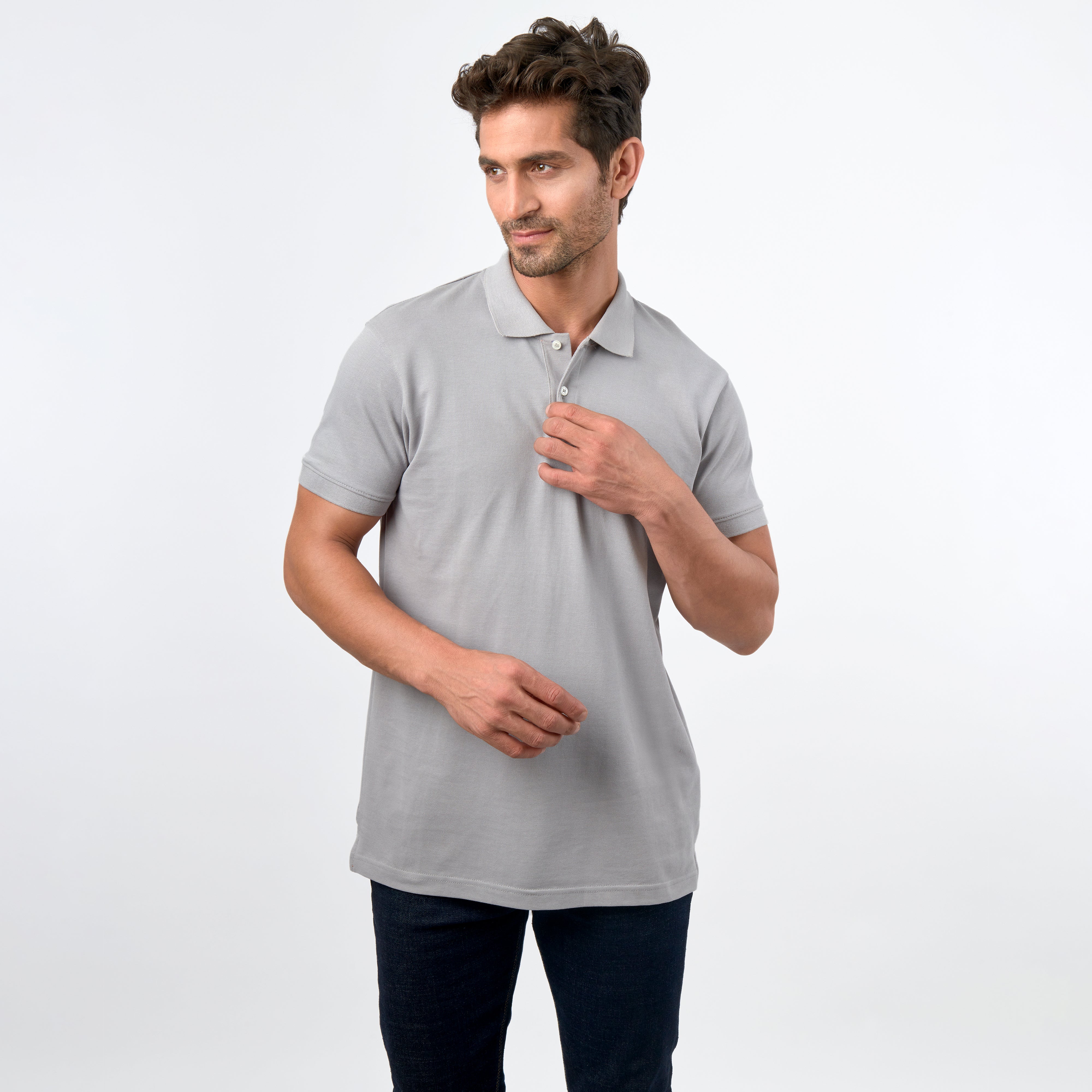 Pique Gray Cotton Polo