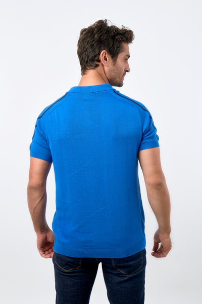 Knitted Blue Cotton Polo