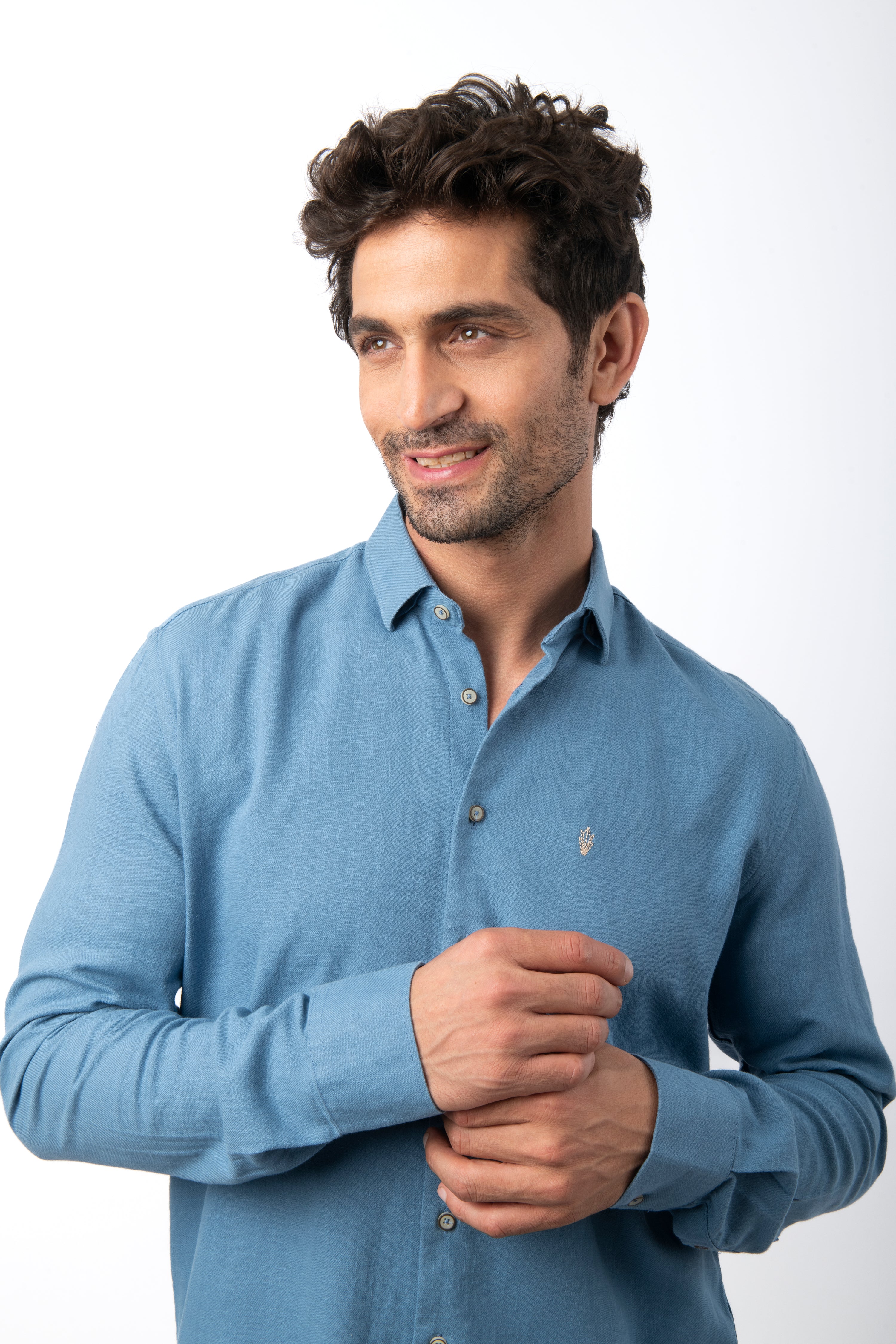 Linen Cotton Look Light Sea Blue Casual Shirt