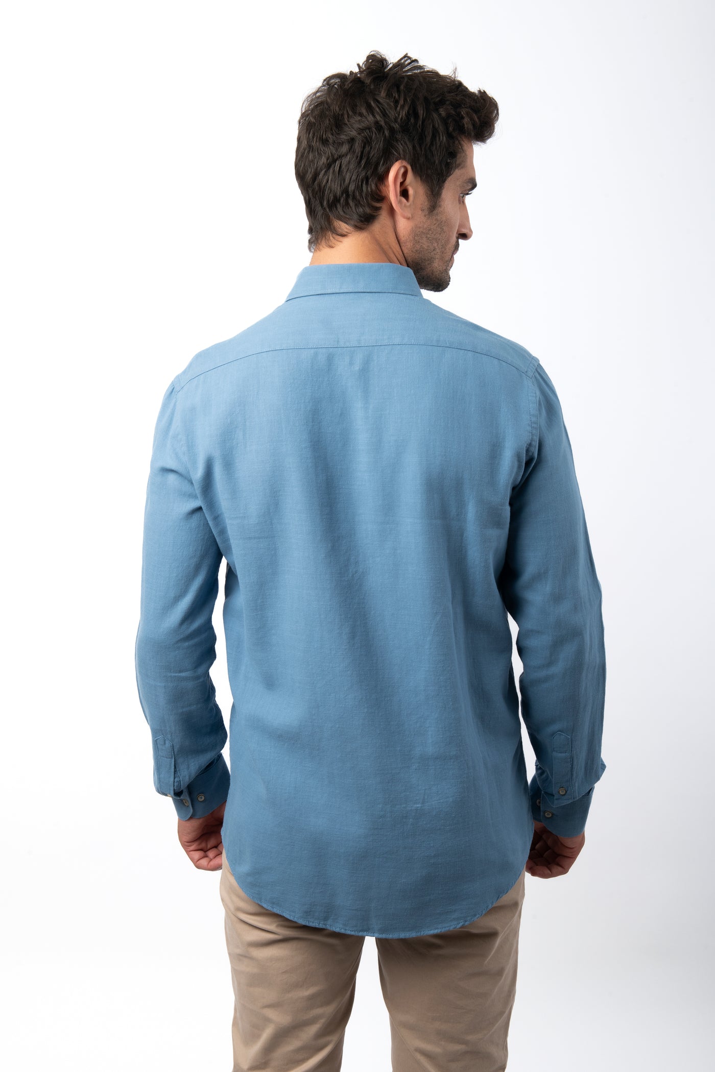 Linen Cotton Look Light Sea Blue Casual Shirt