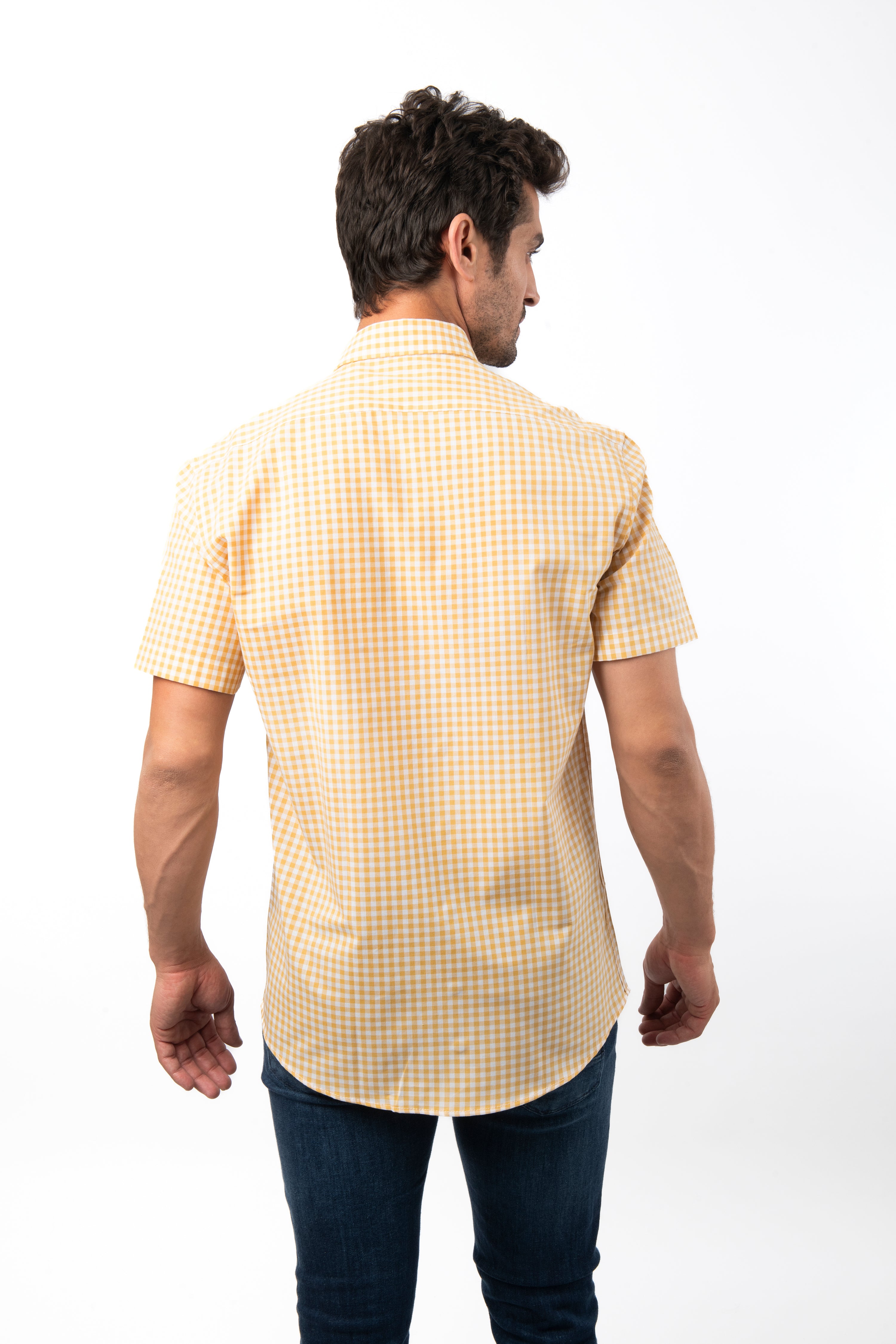 Checked Yellow Short Sleeves Cotton Shirt