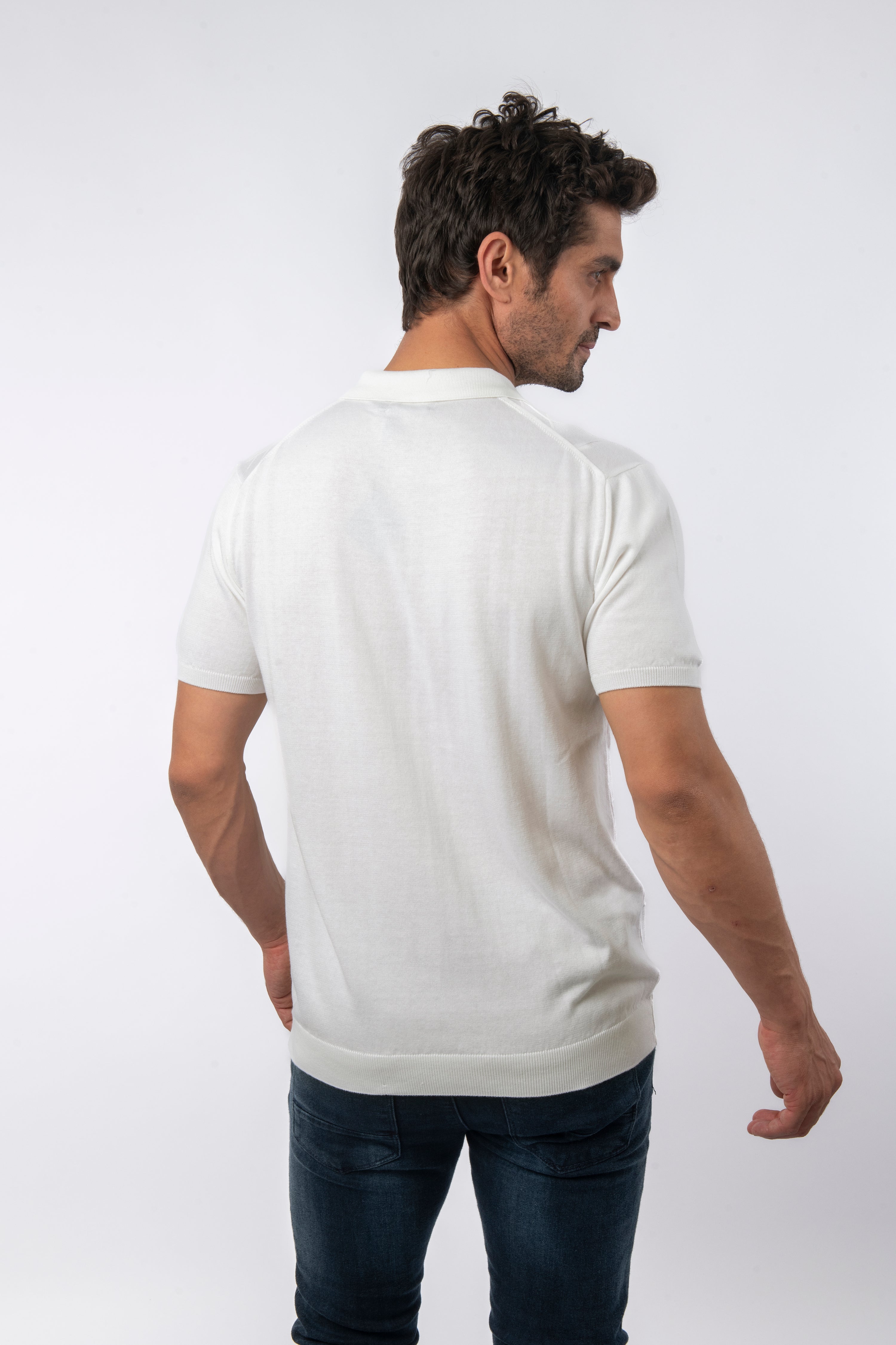 Knitted Jacquard Off White Cotton Polo