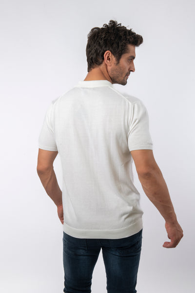 Knitted Jacquard Off White Cotton Polo