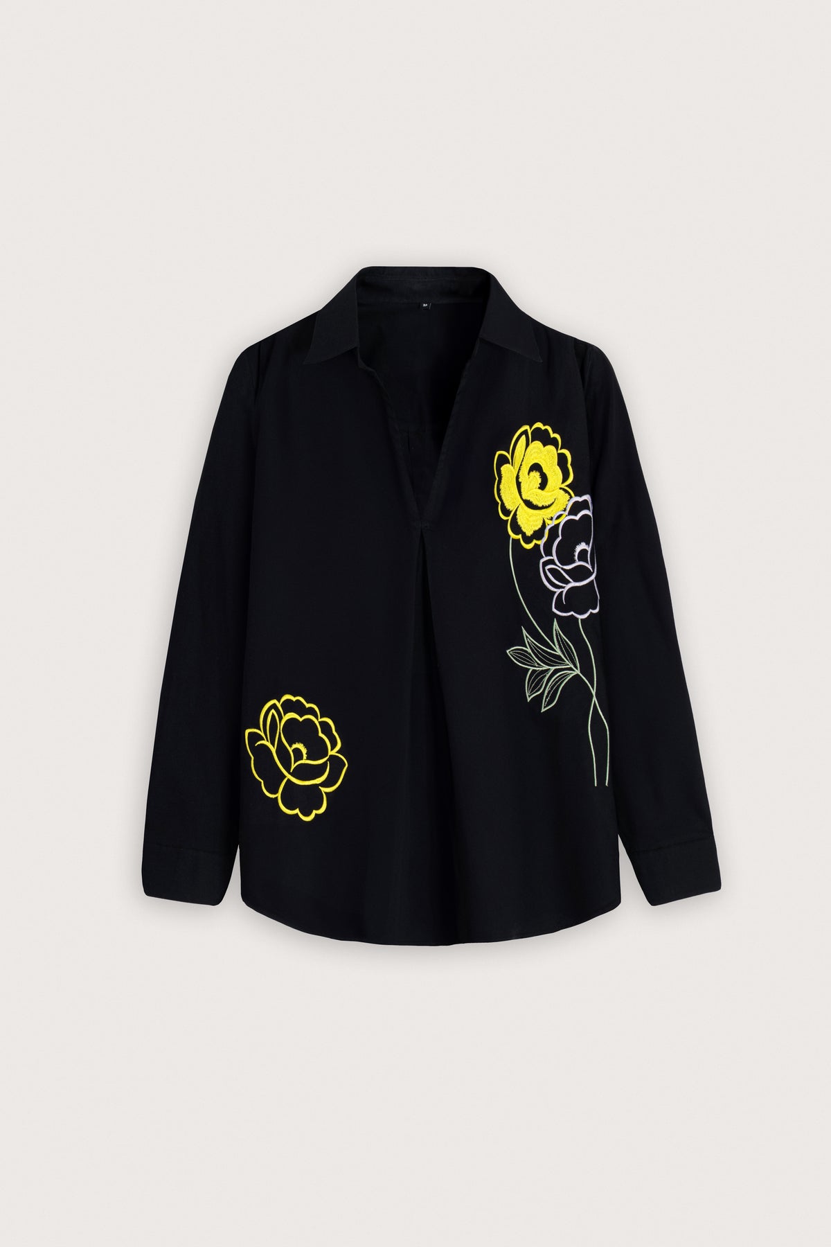 Black Embroidered Casual Women's Shirt