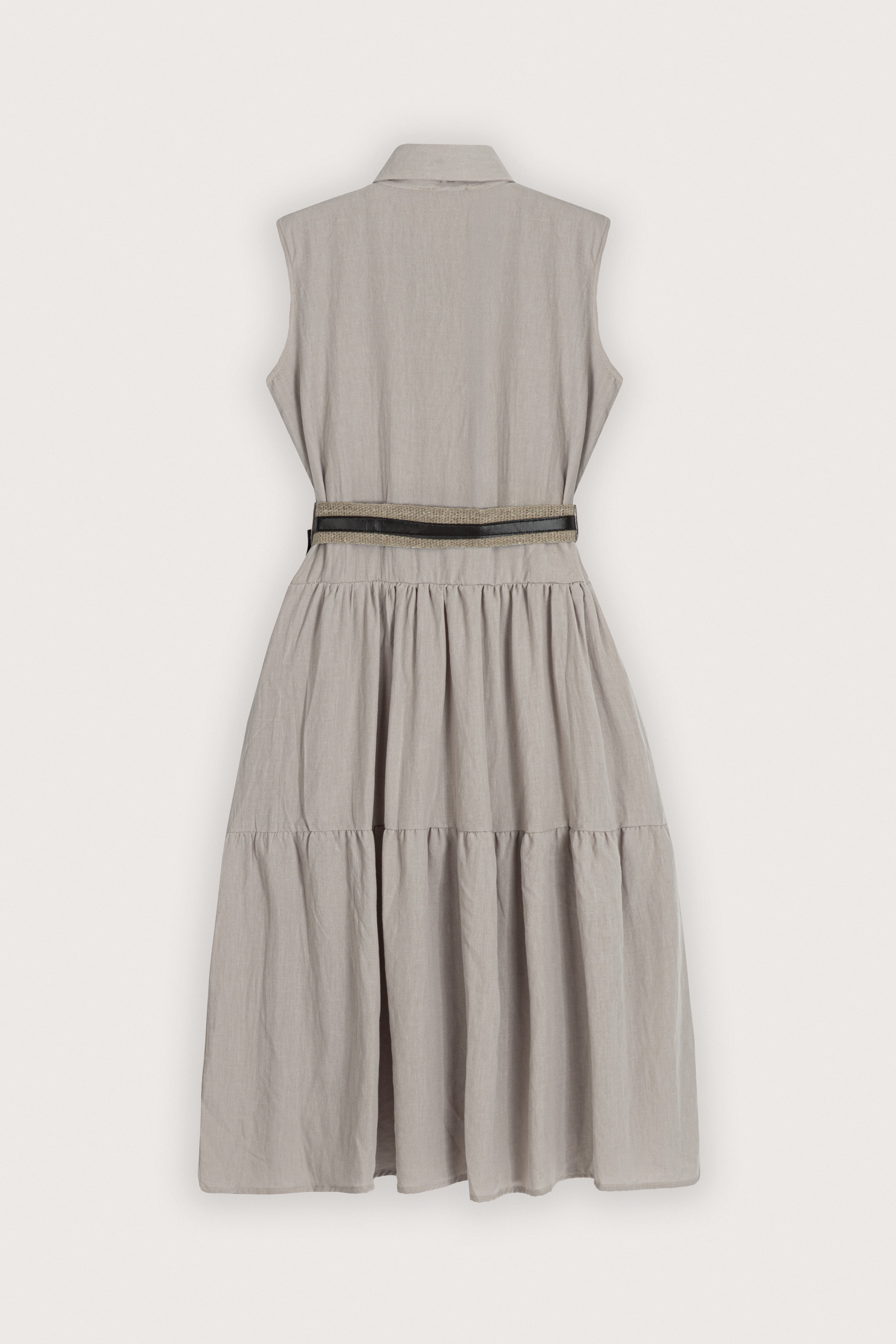 Beige Sleeveless Midi Dress