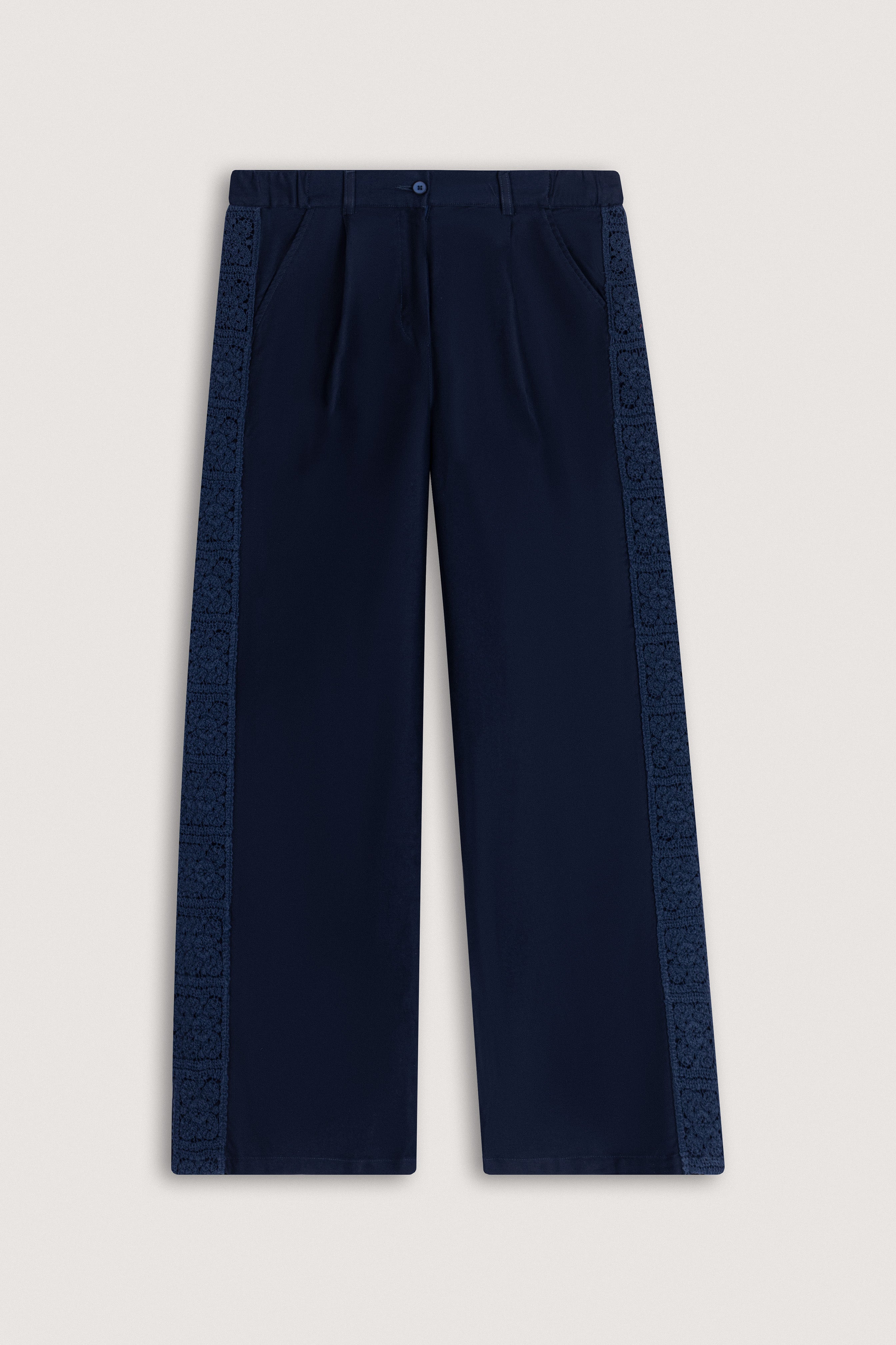 Navy Wide-Leg Casual Women's Pants