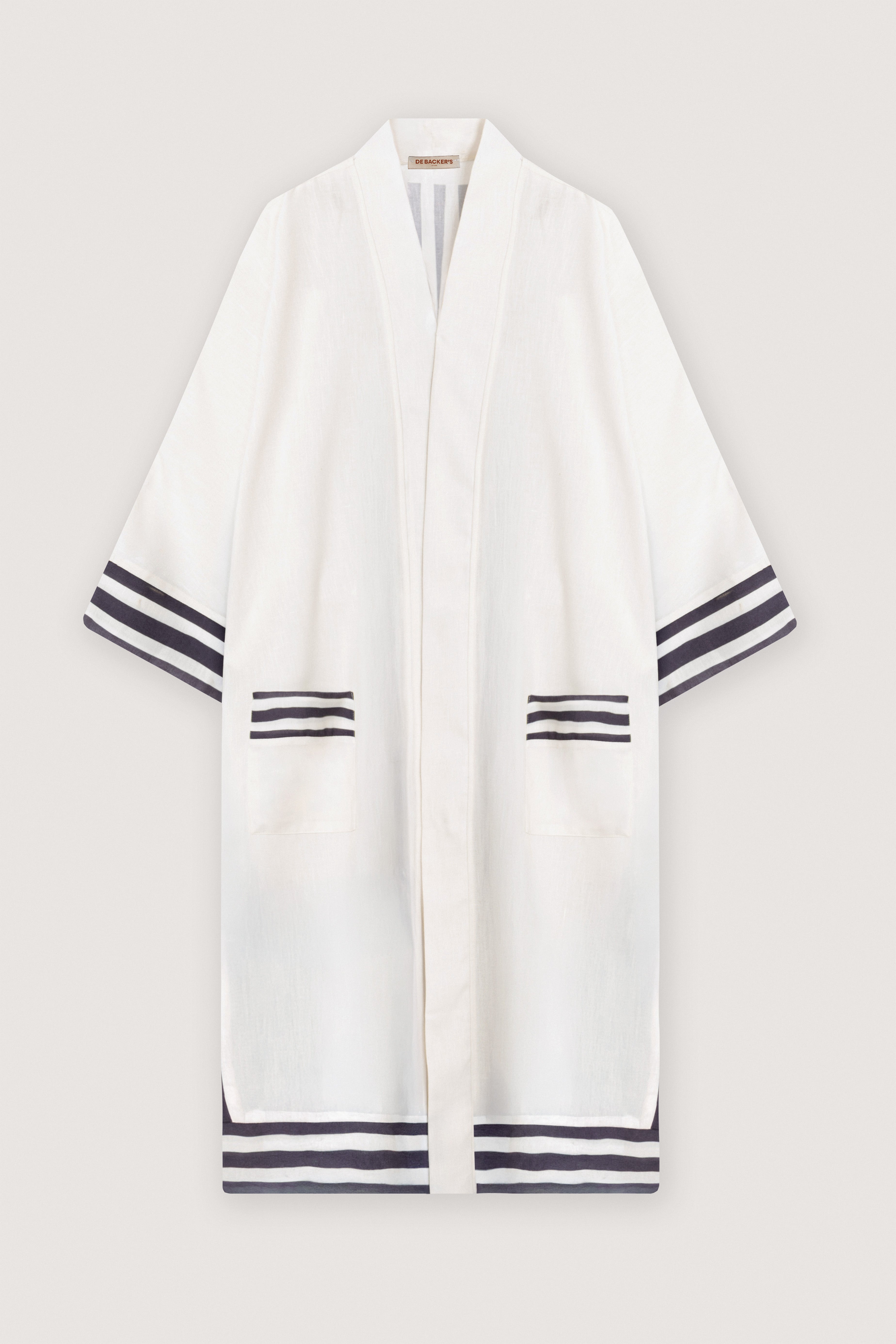 White Printed Linen Blend Cardigan
